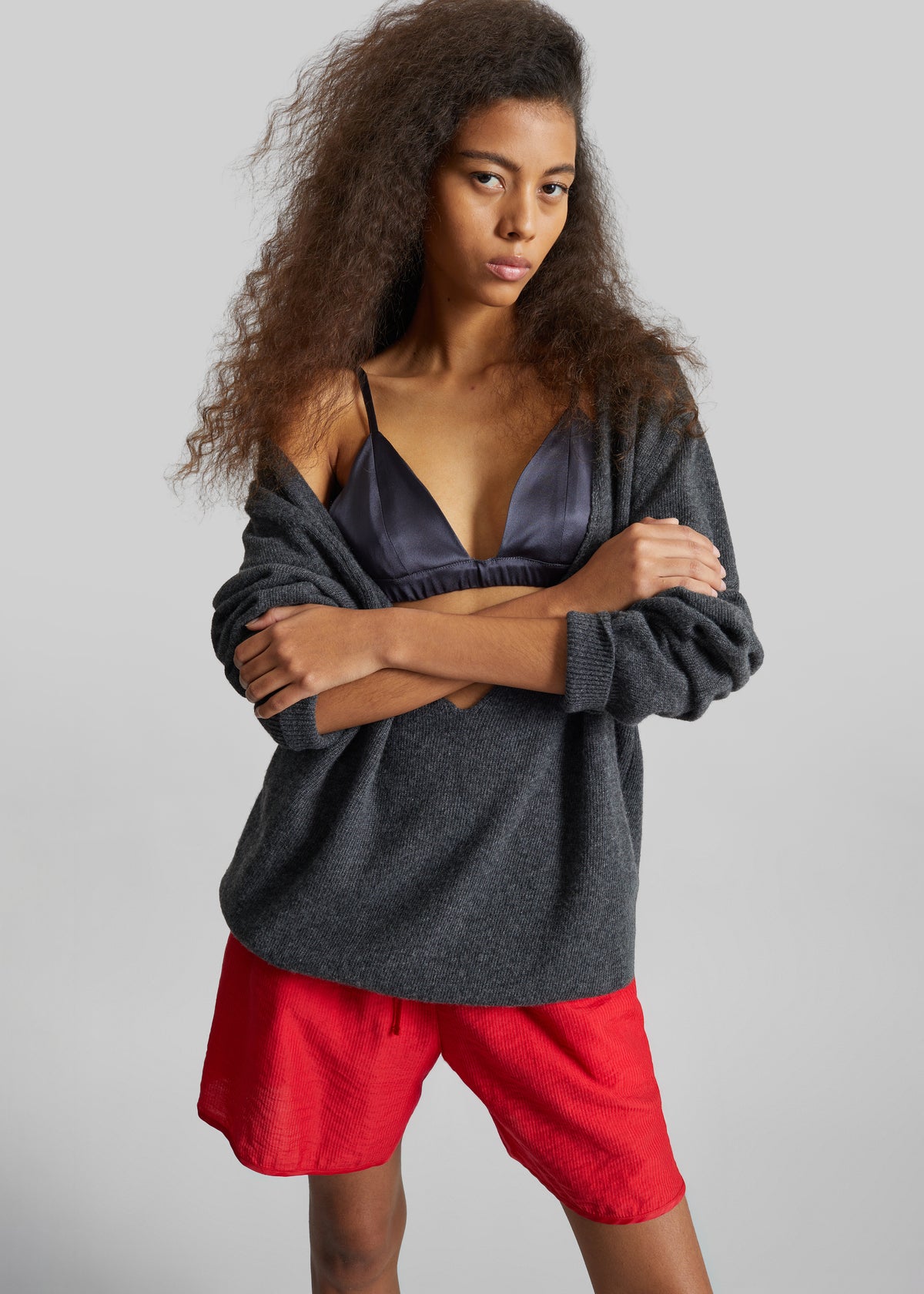 Issy Deep V-Neck Pullover - Dark Grey - 4