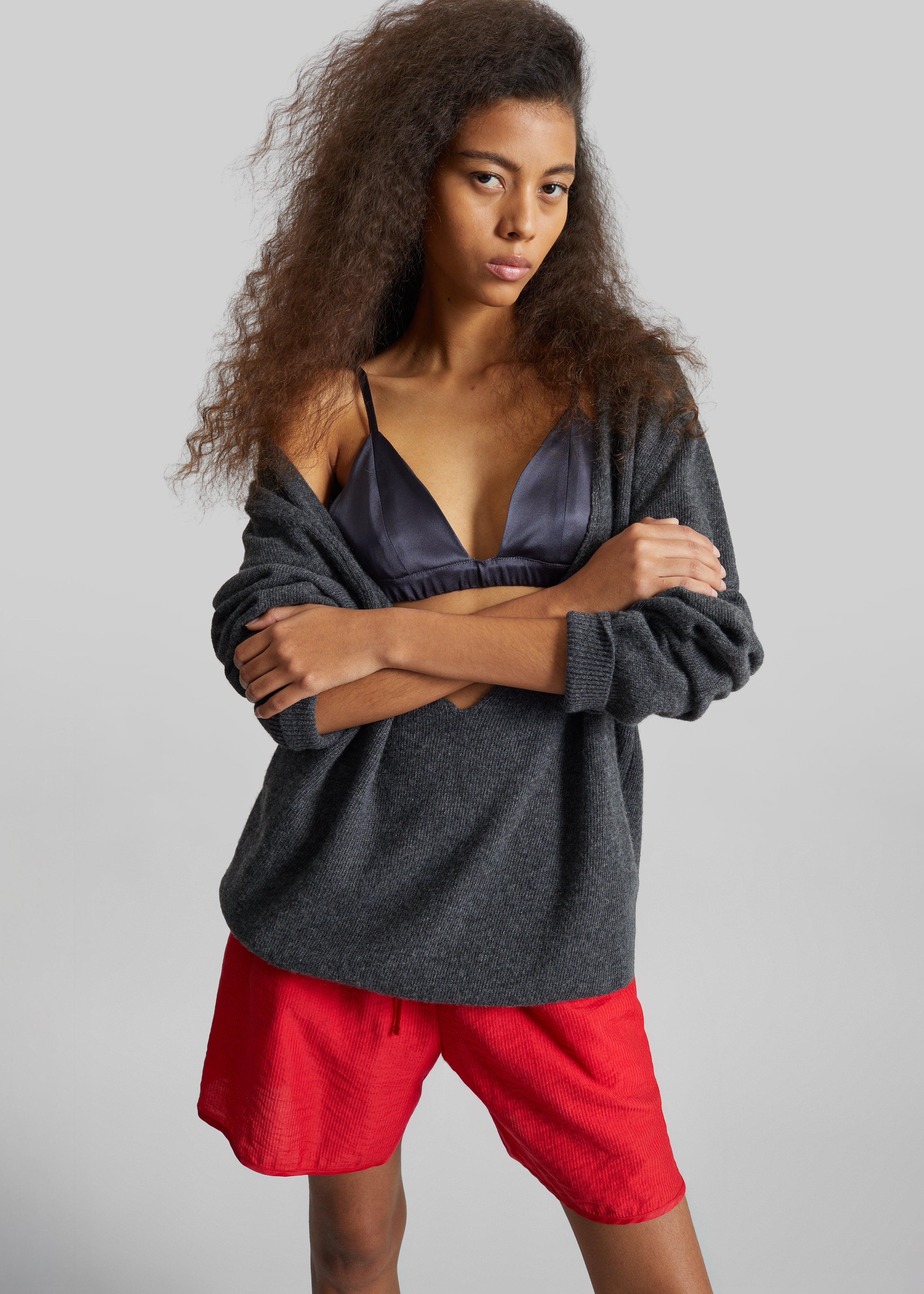 Issy Deep V-Neck Pullover - Dark Grey - 4