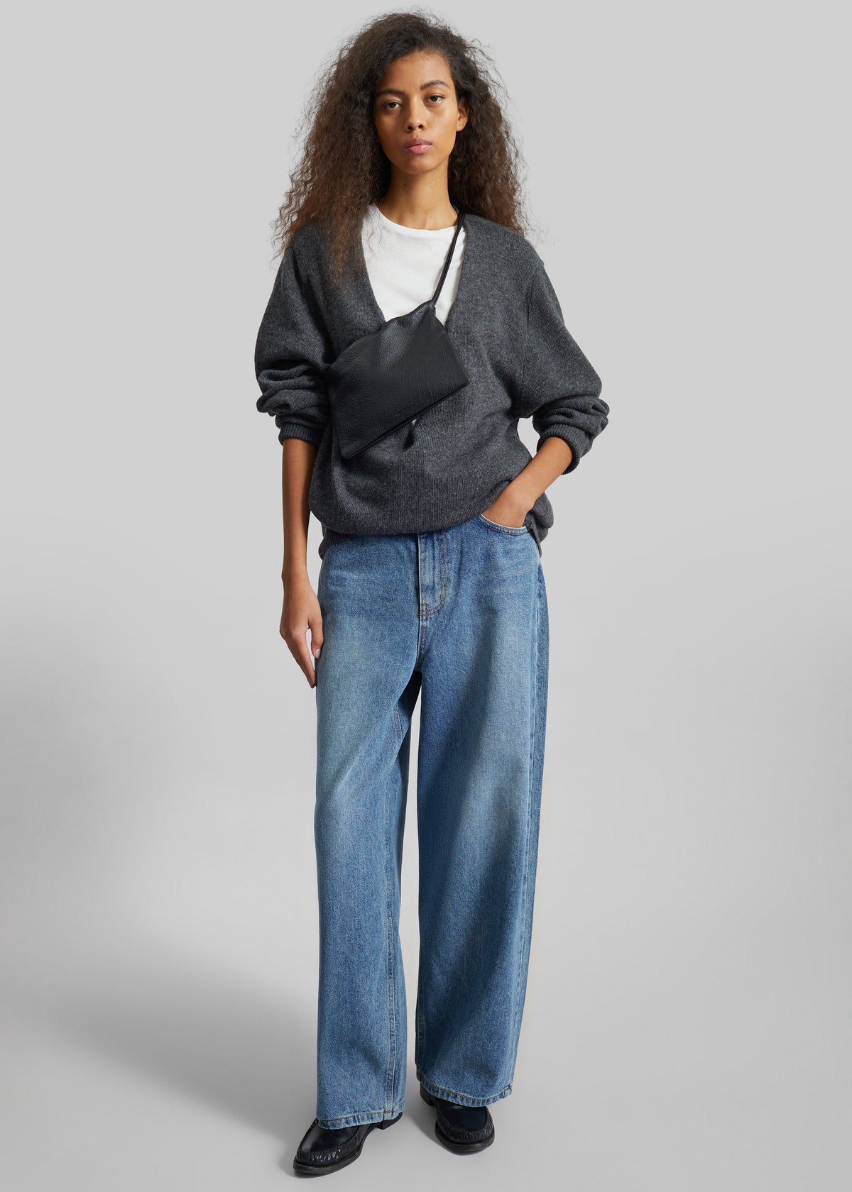 Issy Deep V-Neck Pullover - Dark Grey - 1