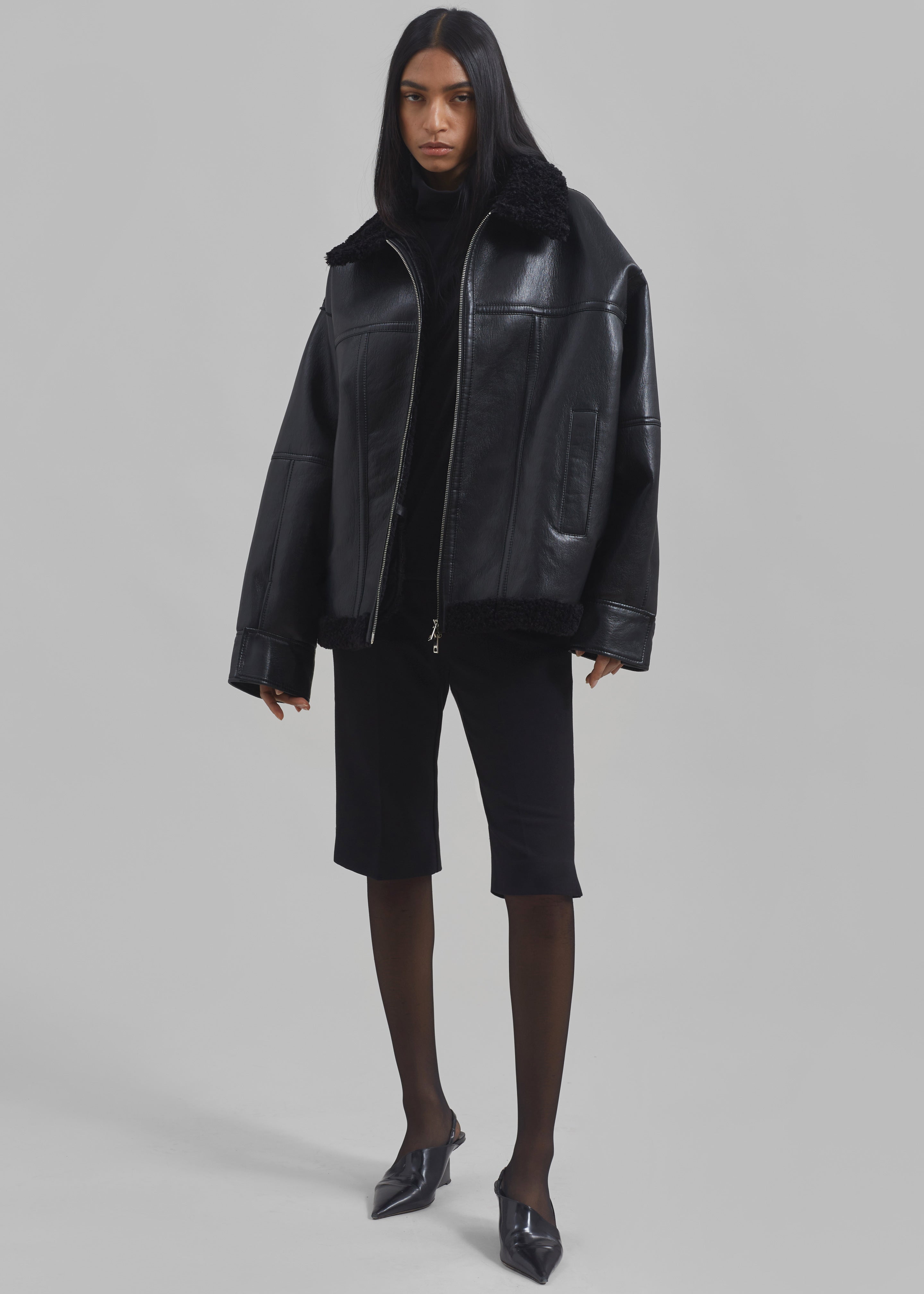 Ivanka Faux Leather Shearling Jacket - Black - 4