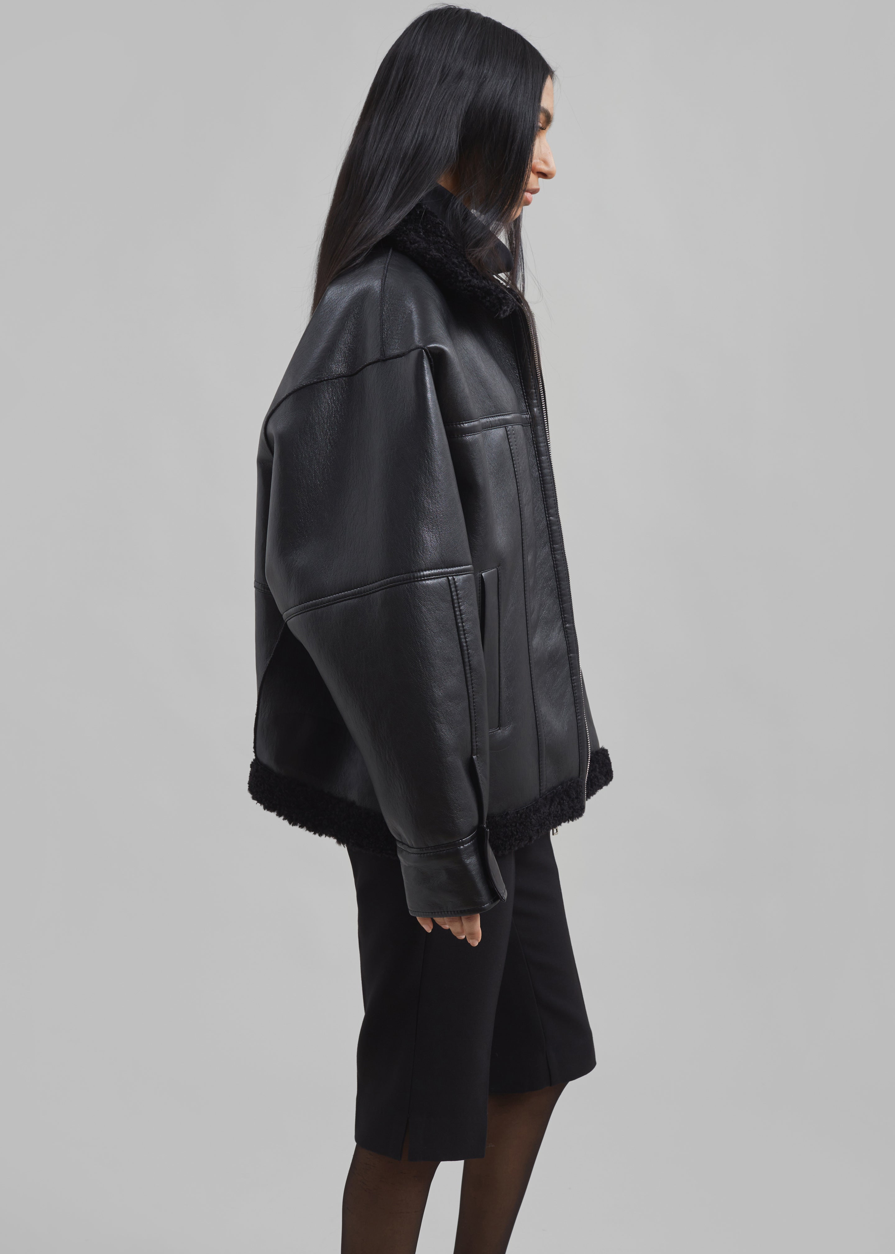 Ivanka Faux Leather Shearling Jacket - Black - 5