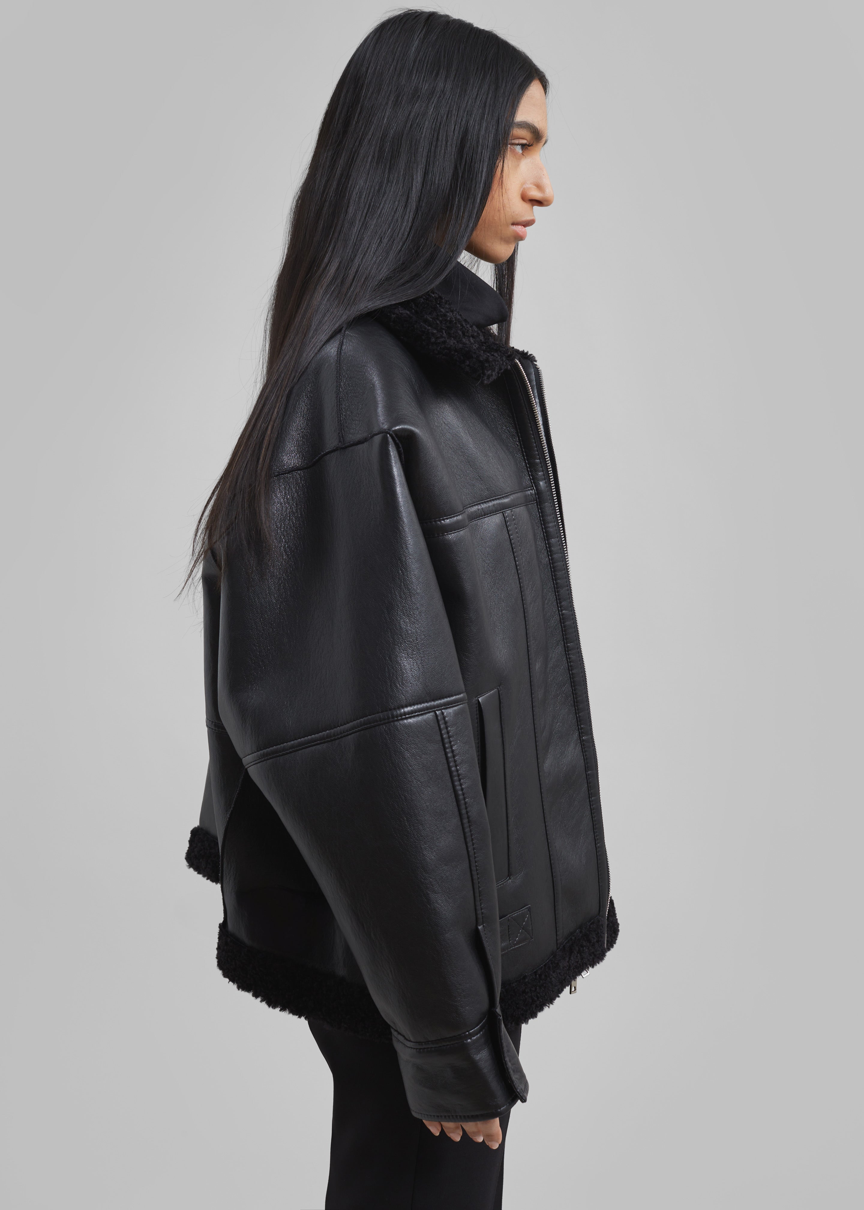 Black faux shop leather shearling jacket