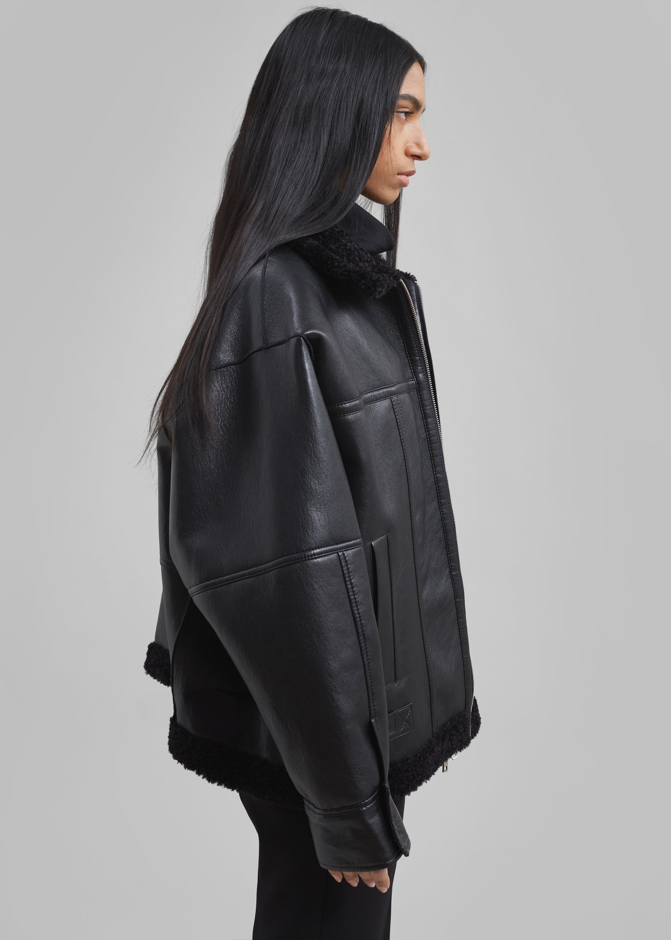 Ivanka Faux Leather Shearling Jacket - Black - 1