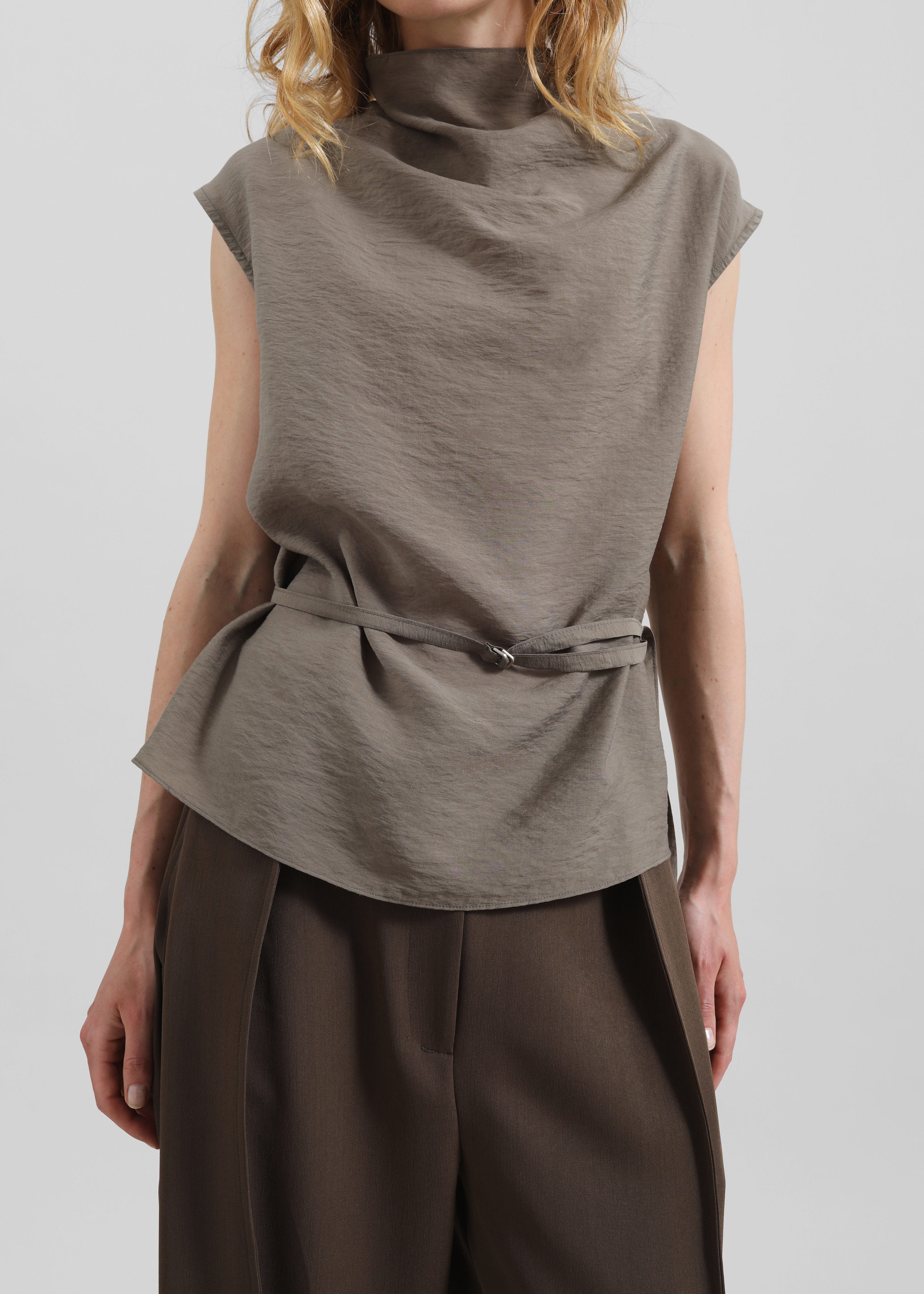 Ivara Fluid Belted Top - Dark Taupe - 2