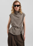 Ivara Fluid Belted Top - Dark Taupe