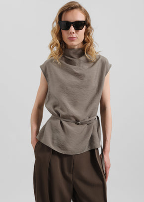 Ivara Fluid Belted Top - Dark Taupe