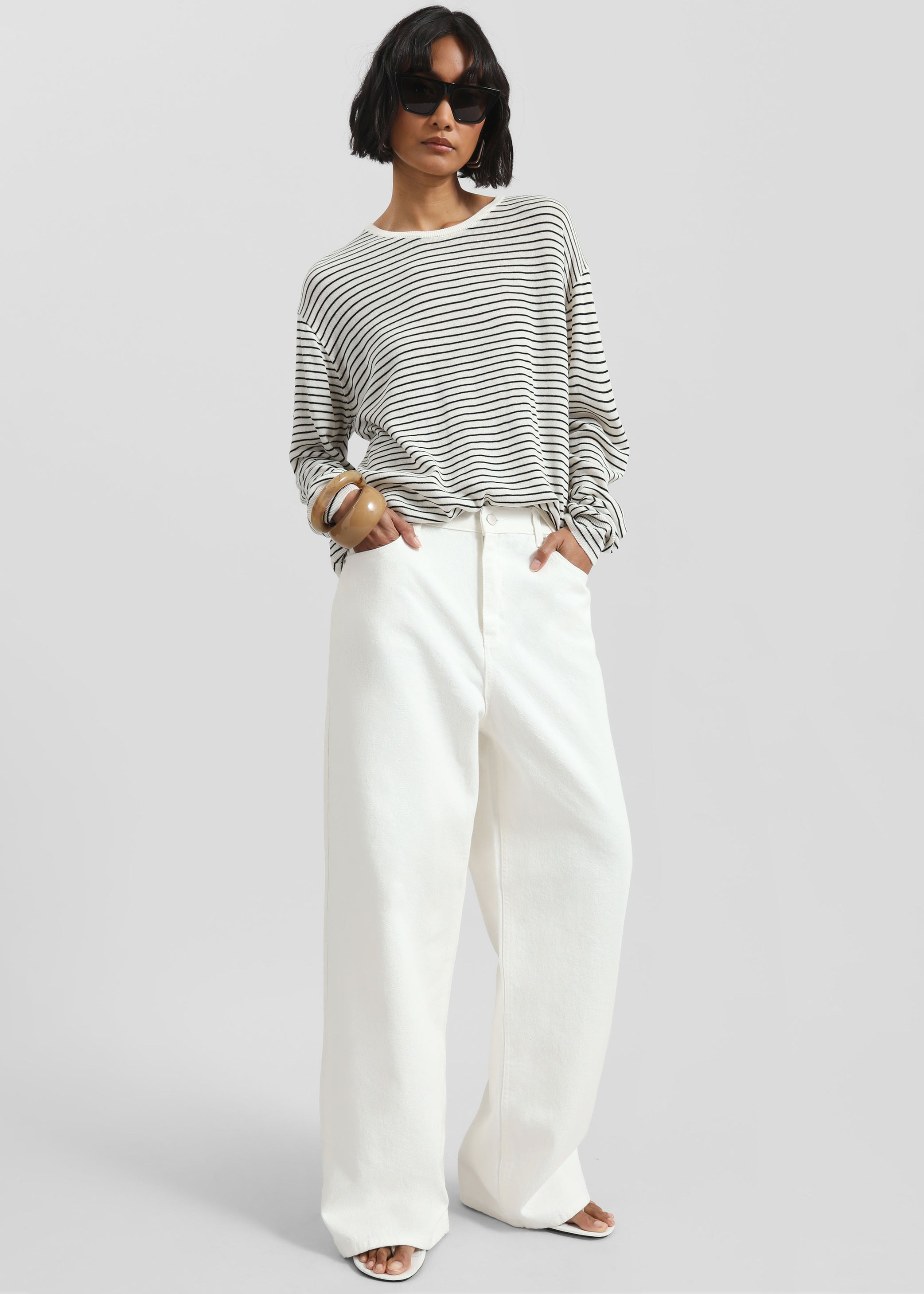 Shop the look image for Iven Knit Pullover - White/Black Stripe