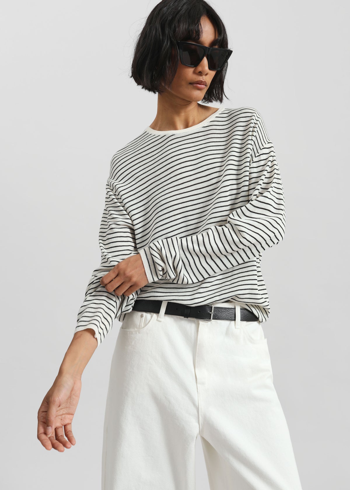Iven Knit Pullover - White/Black Stripe - 1