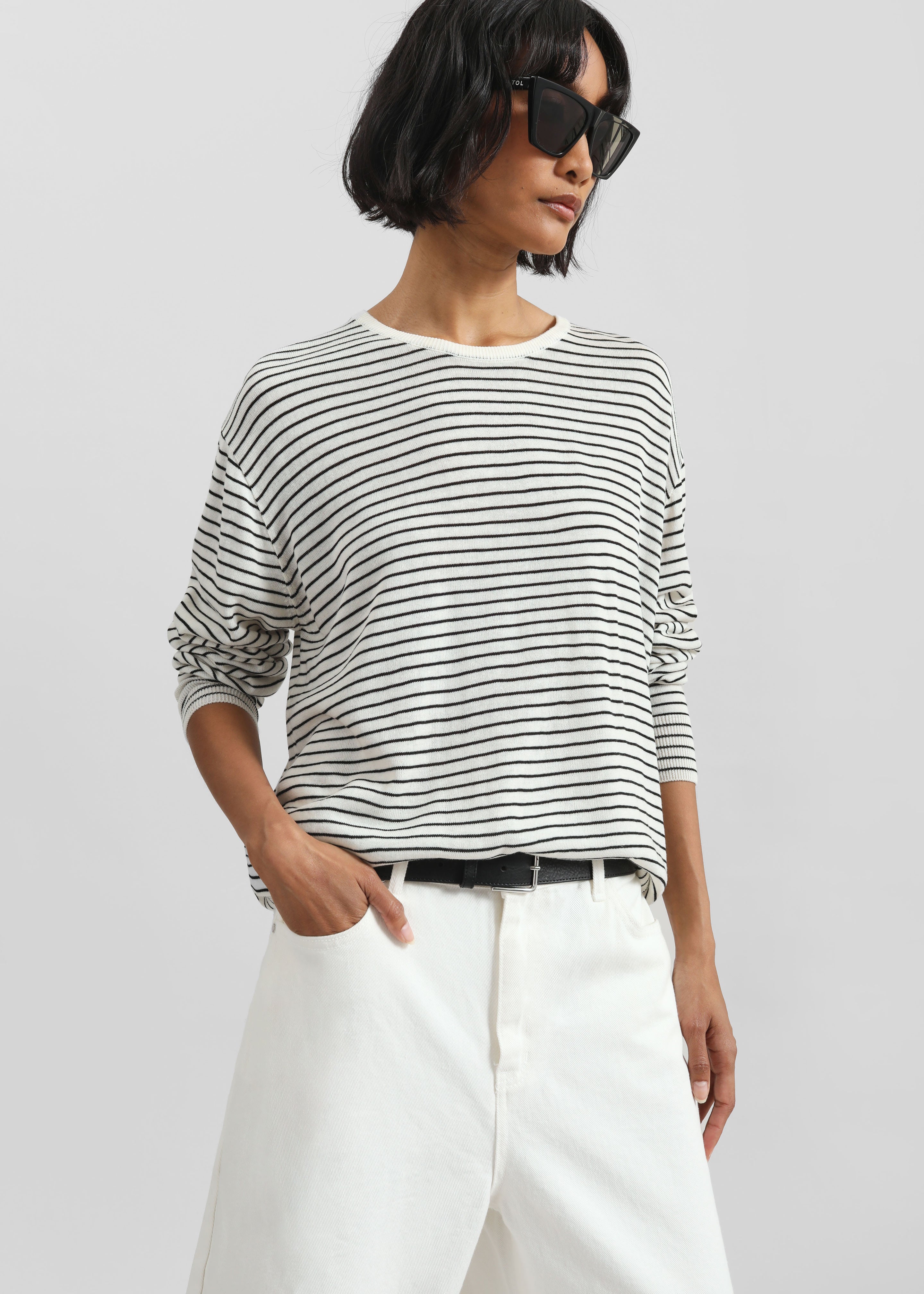 Iven Knit Pullover - White/Black Stripe - 6