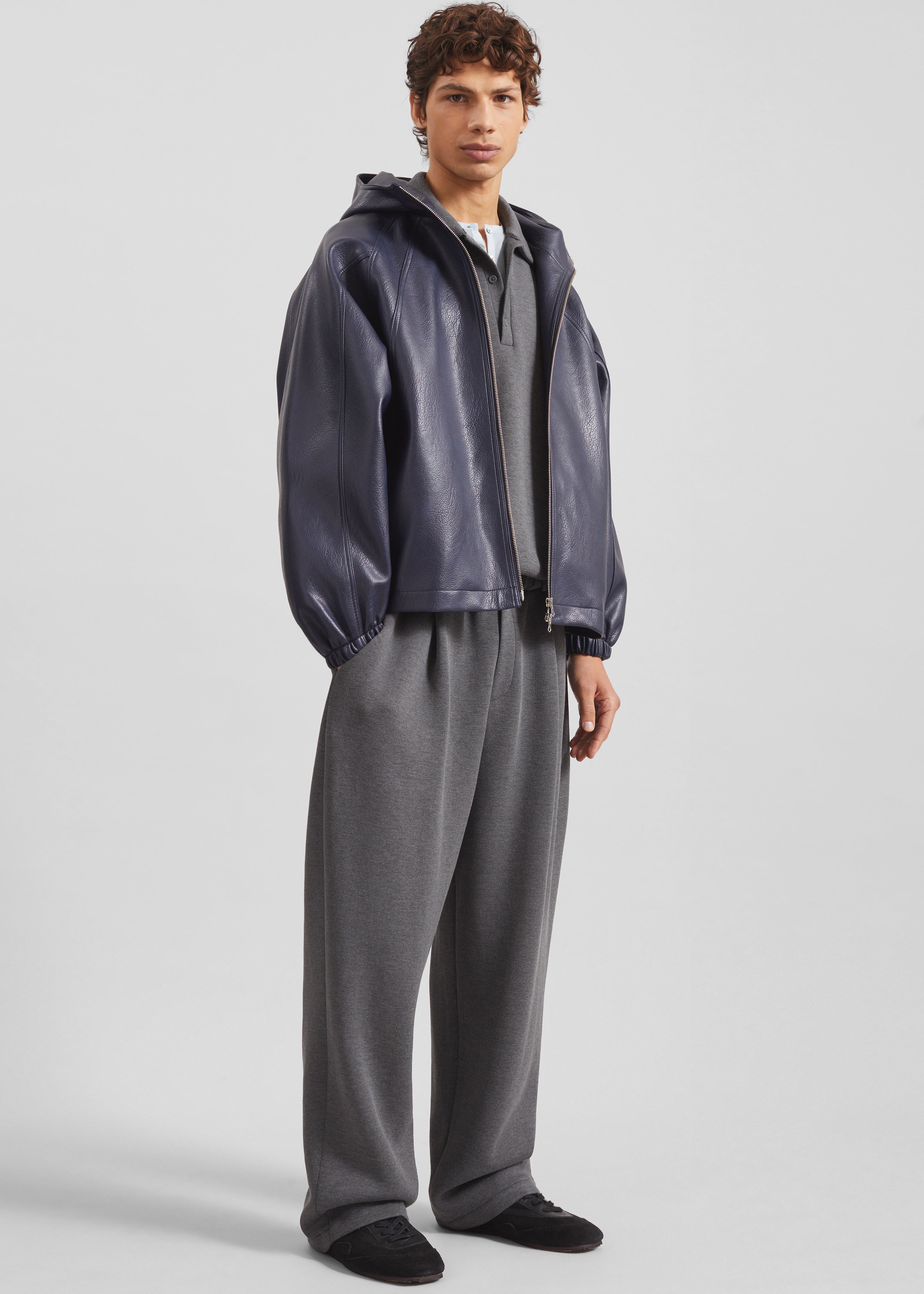 Iver Faux Leather Hooded Jacket - Navy – The Frankie Shop