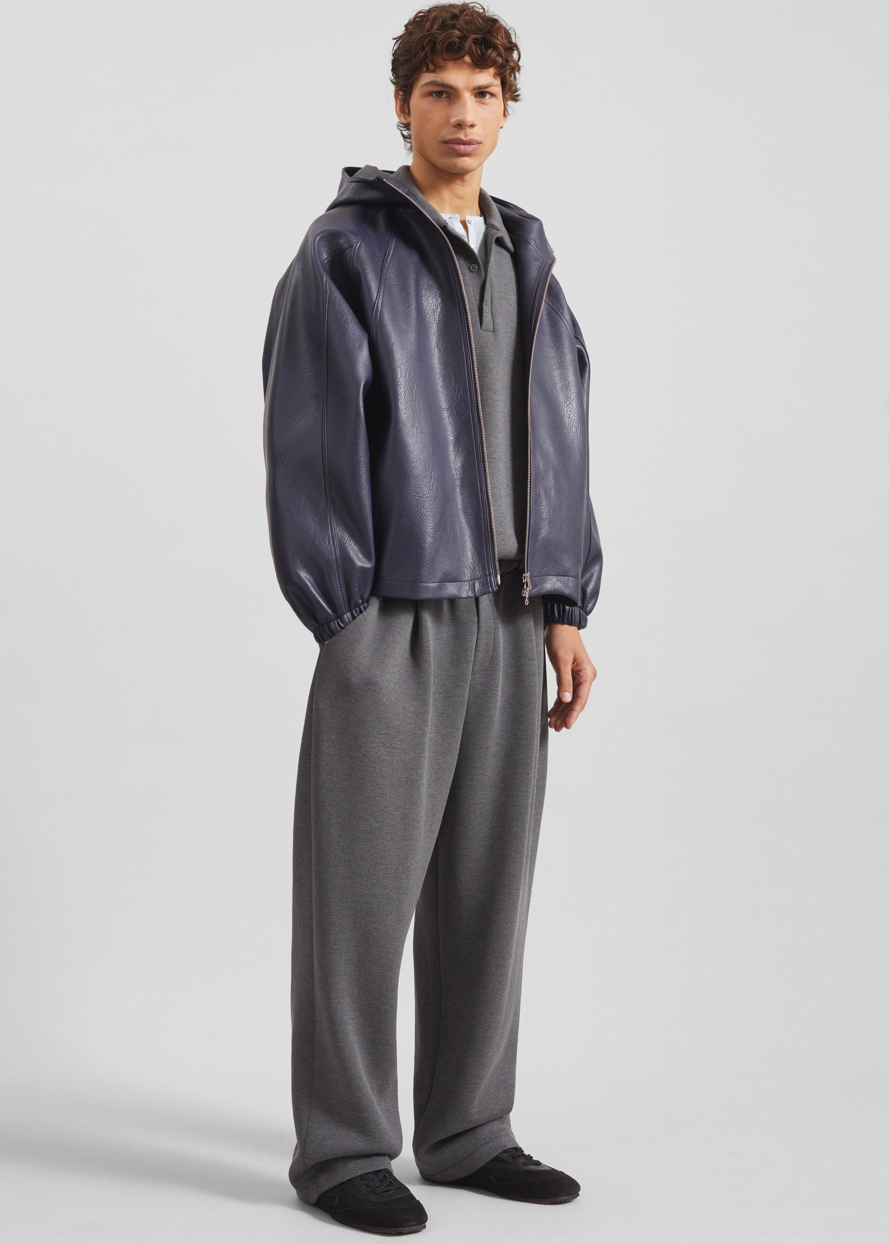 Iver Faux Leather Hooded Jacket - Navy - 8