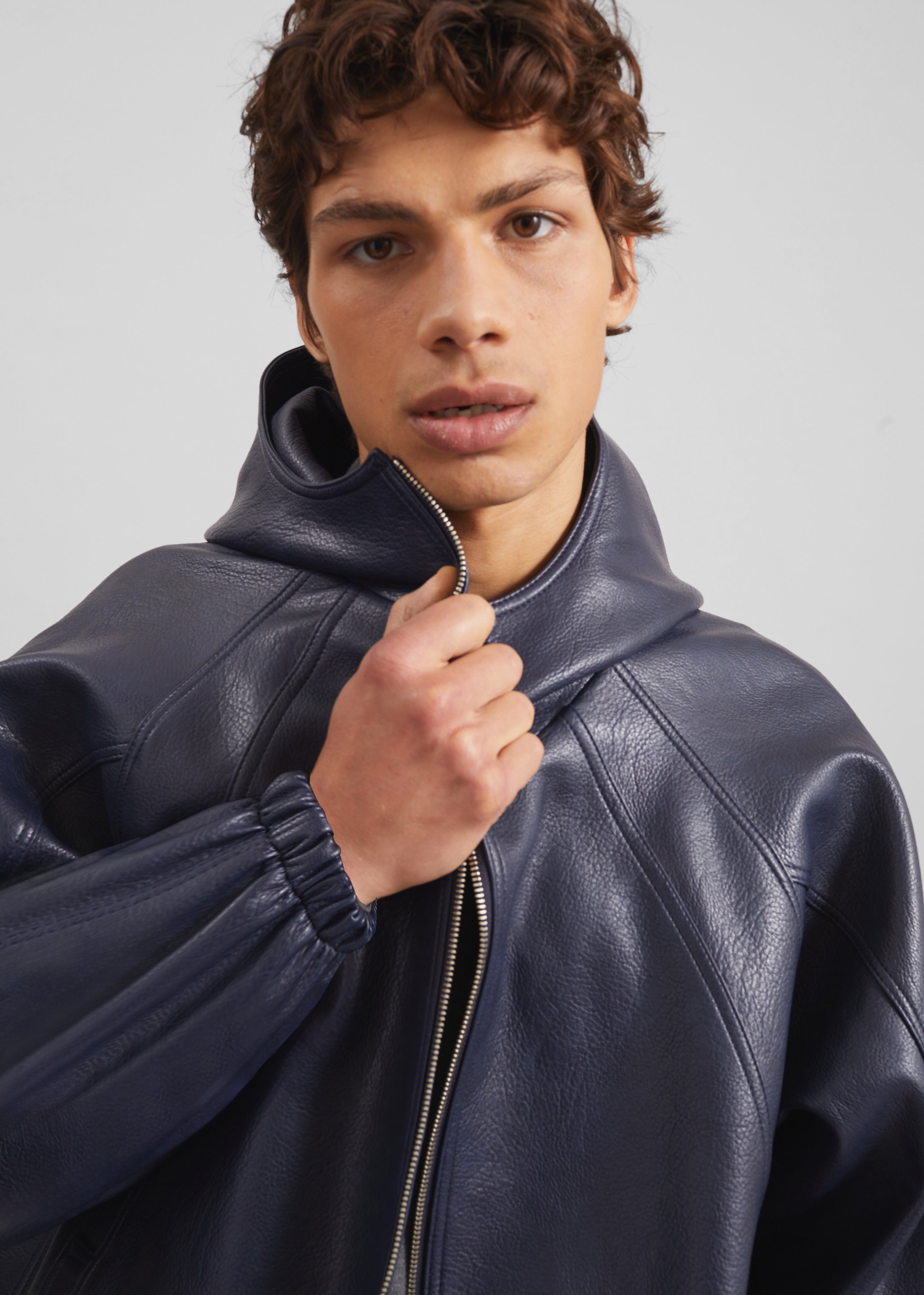 Iver Faux Leather Hooded Jacket - Navy – The Frankie Shop