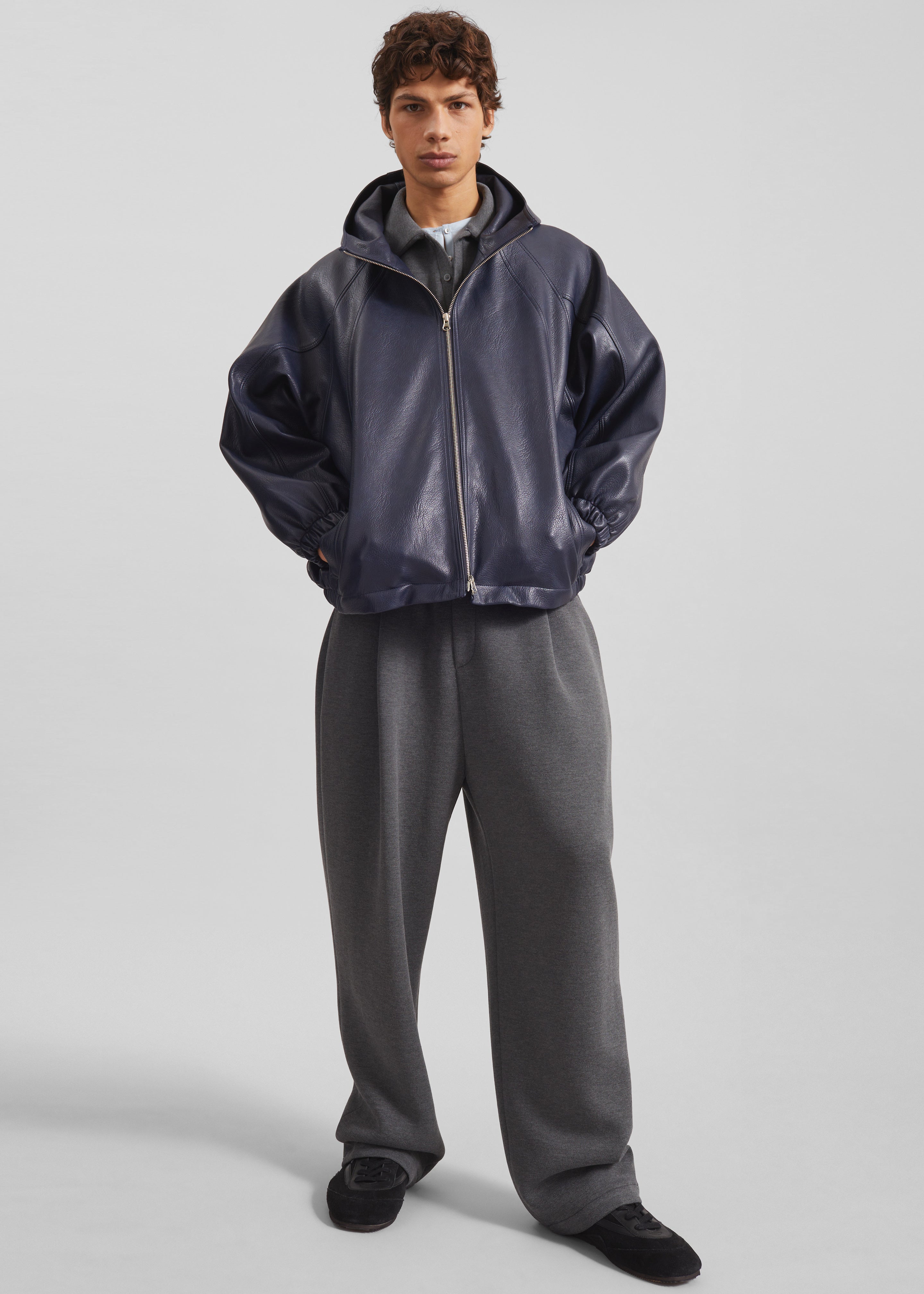 Iver Faux Leather Hooded Jacket - Navy – The Frankie Shop