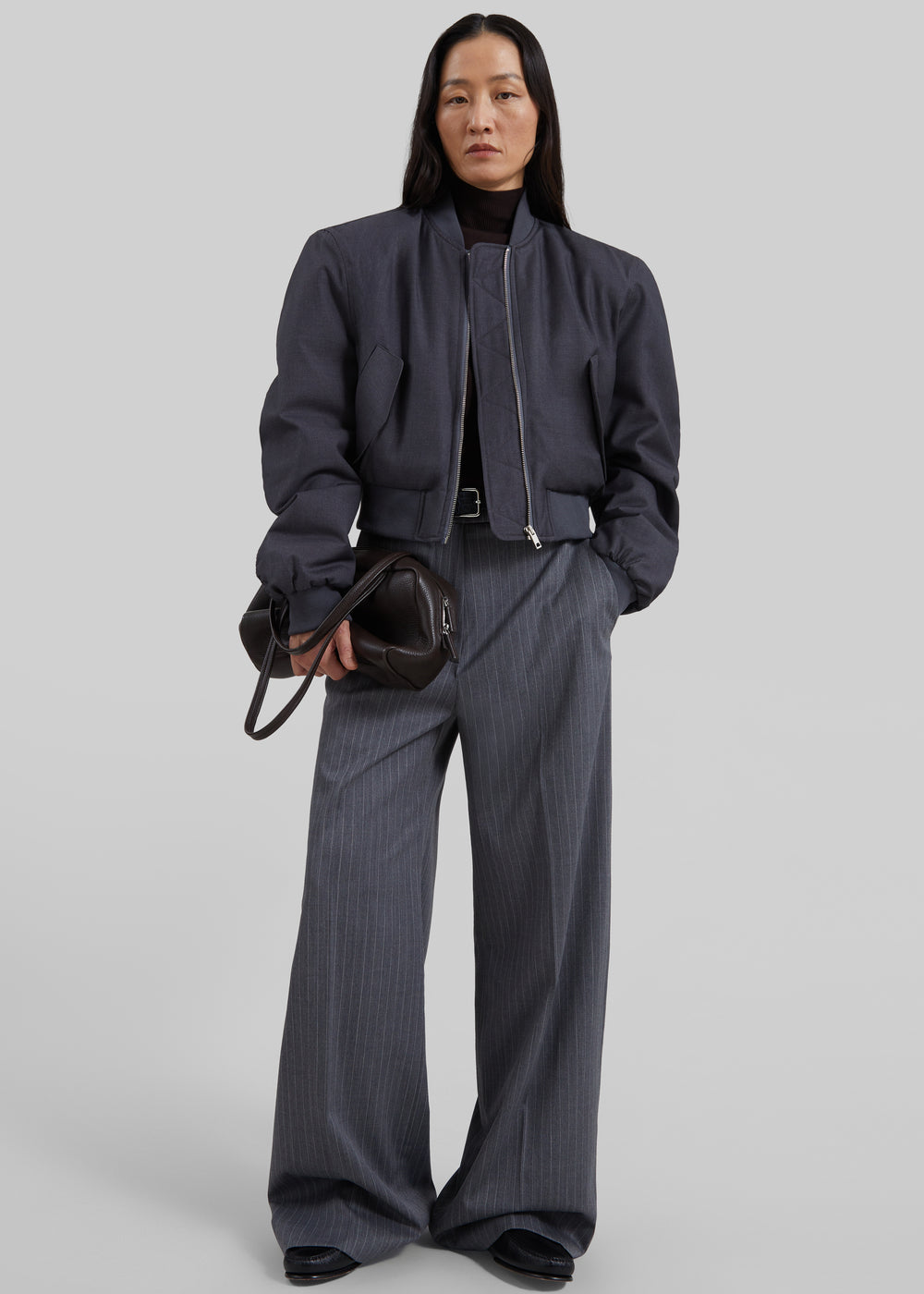 Iviera Padded Cropped Bomber Jacket - Charcoal - 1