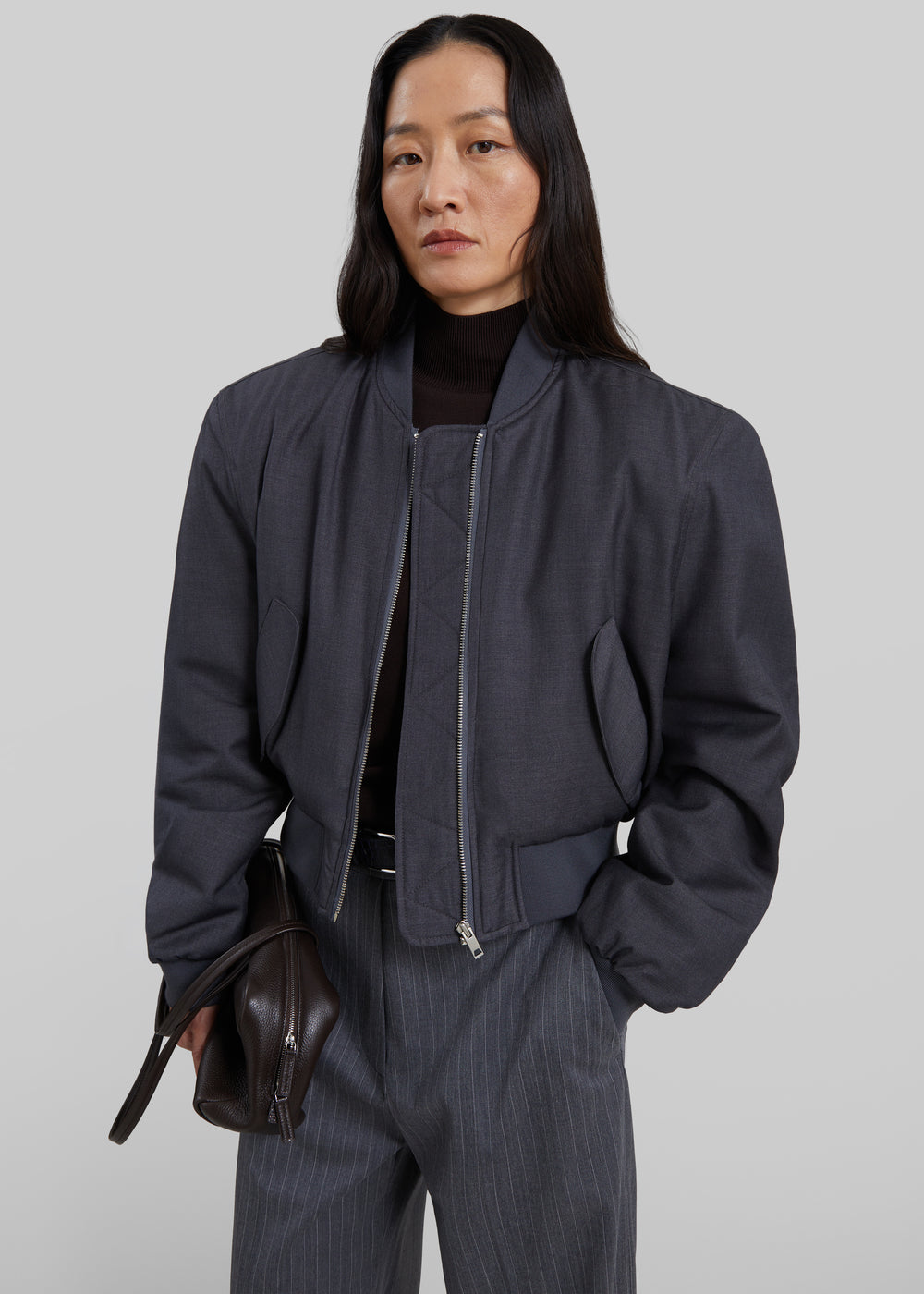Iviera Padded Cropped Bomber Jacket - Charcoal