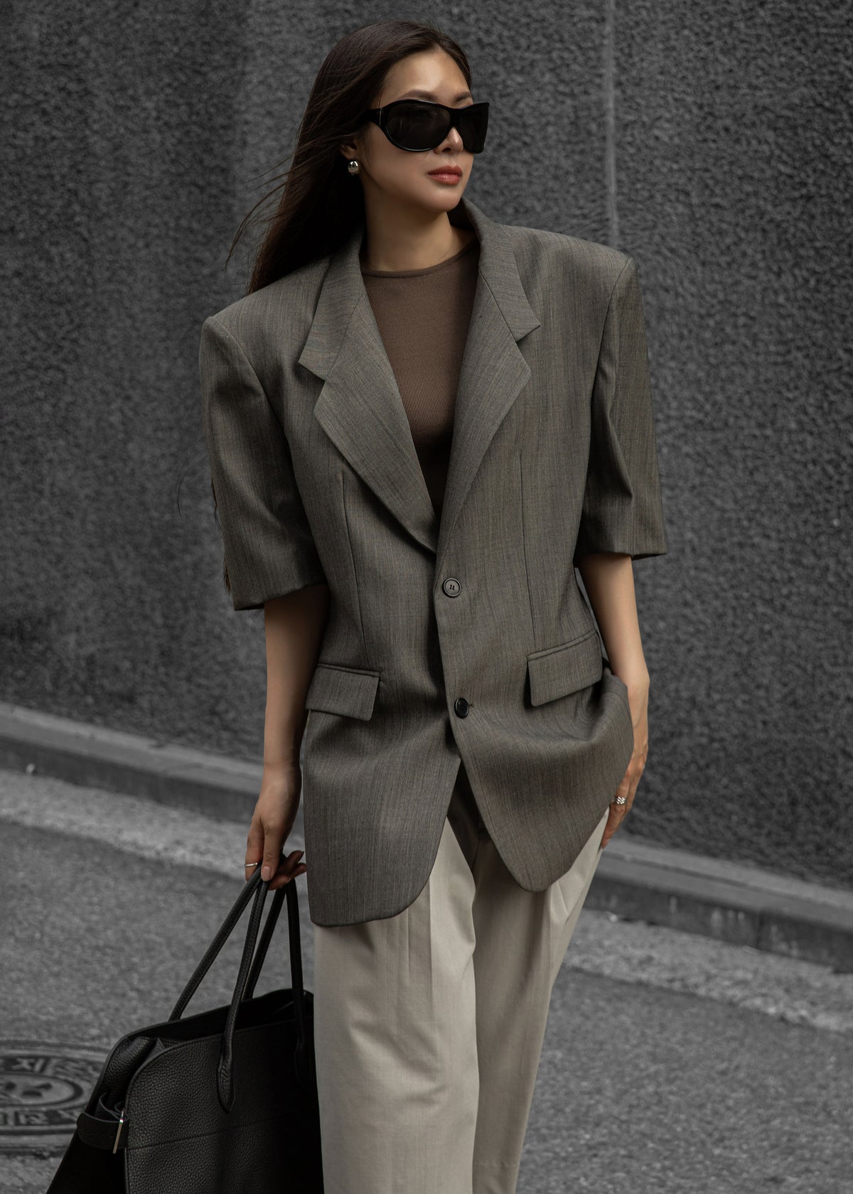 Ivora Short Sleeve Blazer - Dark Grey