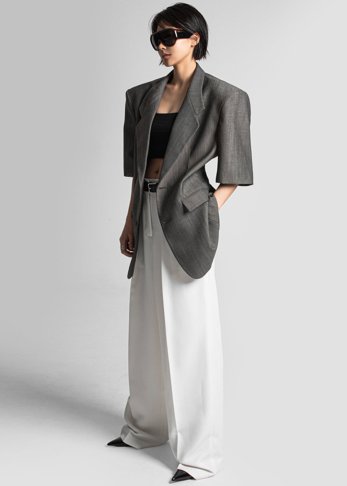 Ivora Short Sleeve Blazer - Dark Grey