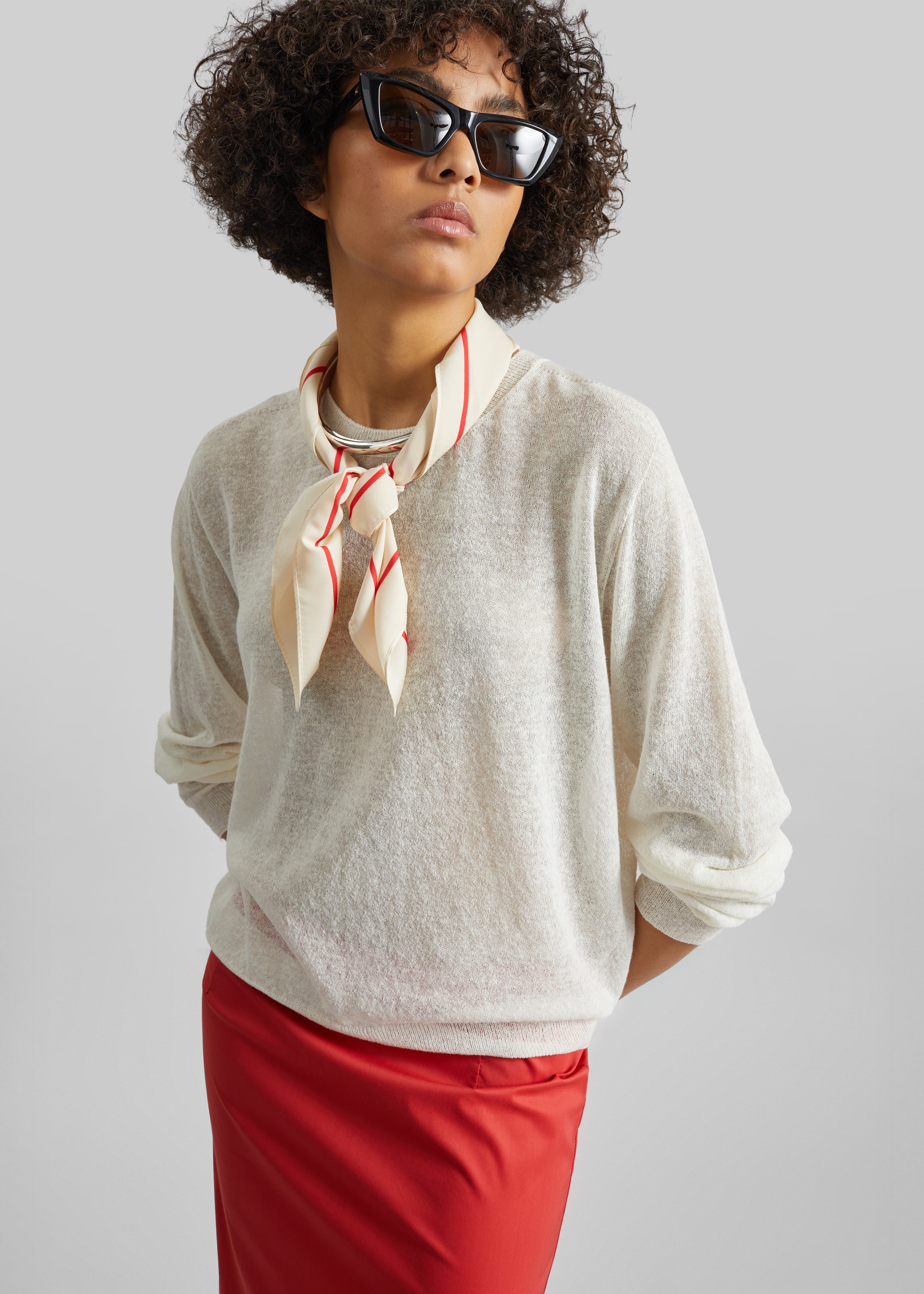 Ivrea Sheer Knit Top - Ivory - 1