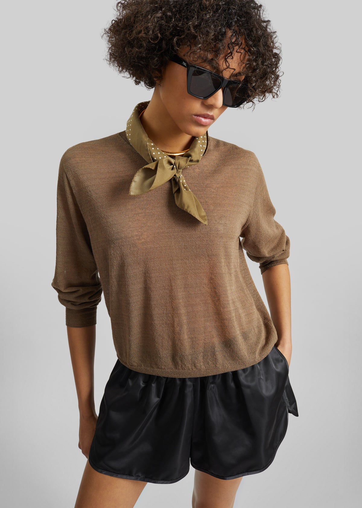 Ivrea Sheer Knit Top - Olive Brown - 1