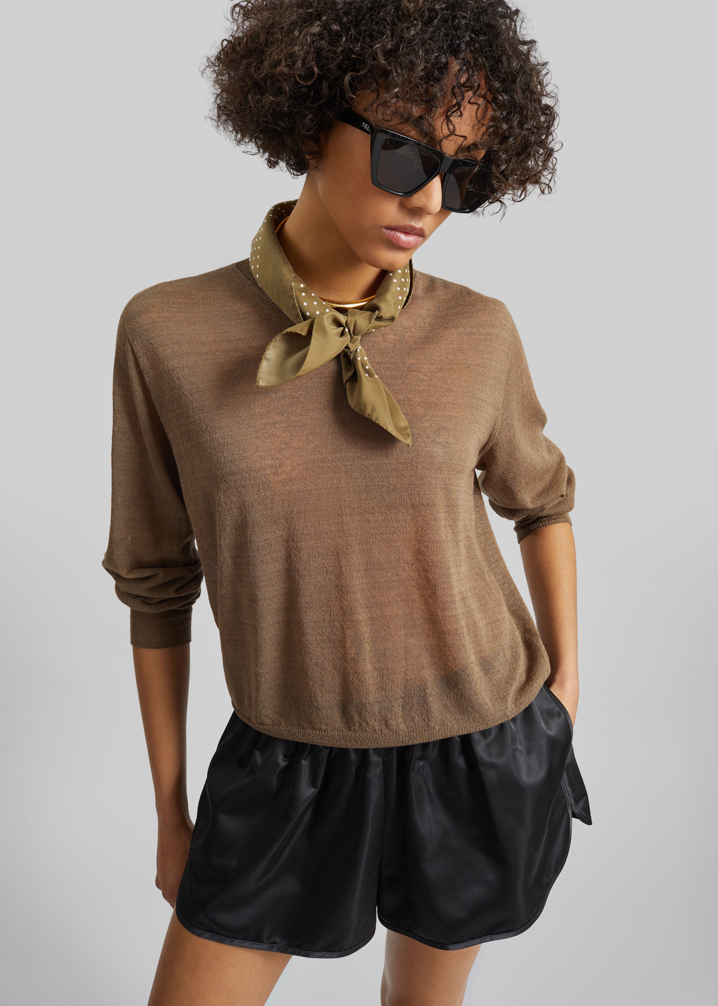 Ivrea Sheer Knit Top - Olive Brown - 1