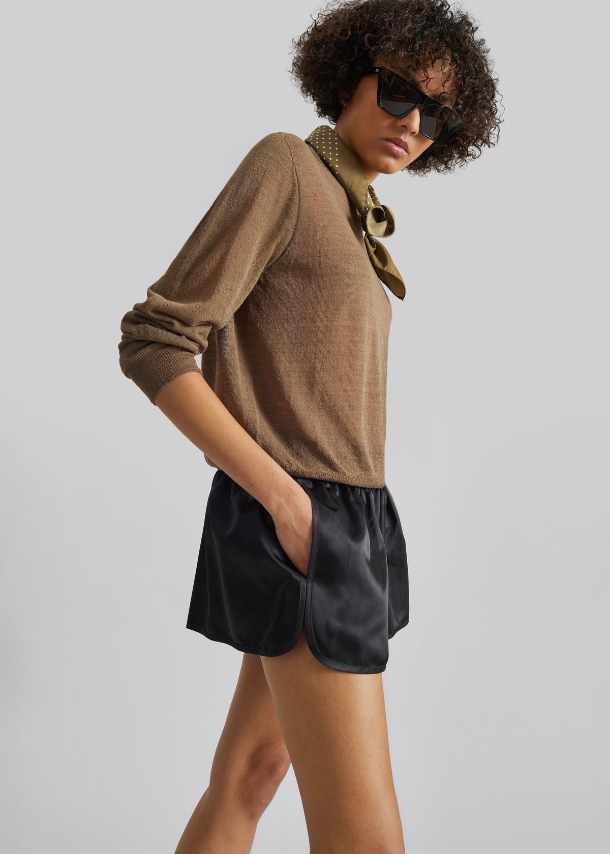 Ivrea Sheer Knit Top - Olive Brown - 4