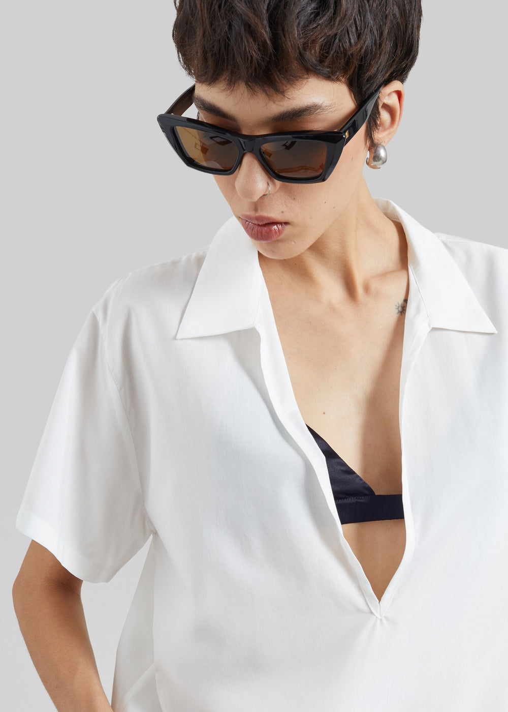Izella Deep V Neck Shirt - White - 1