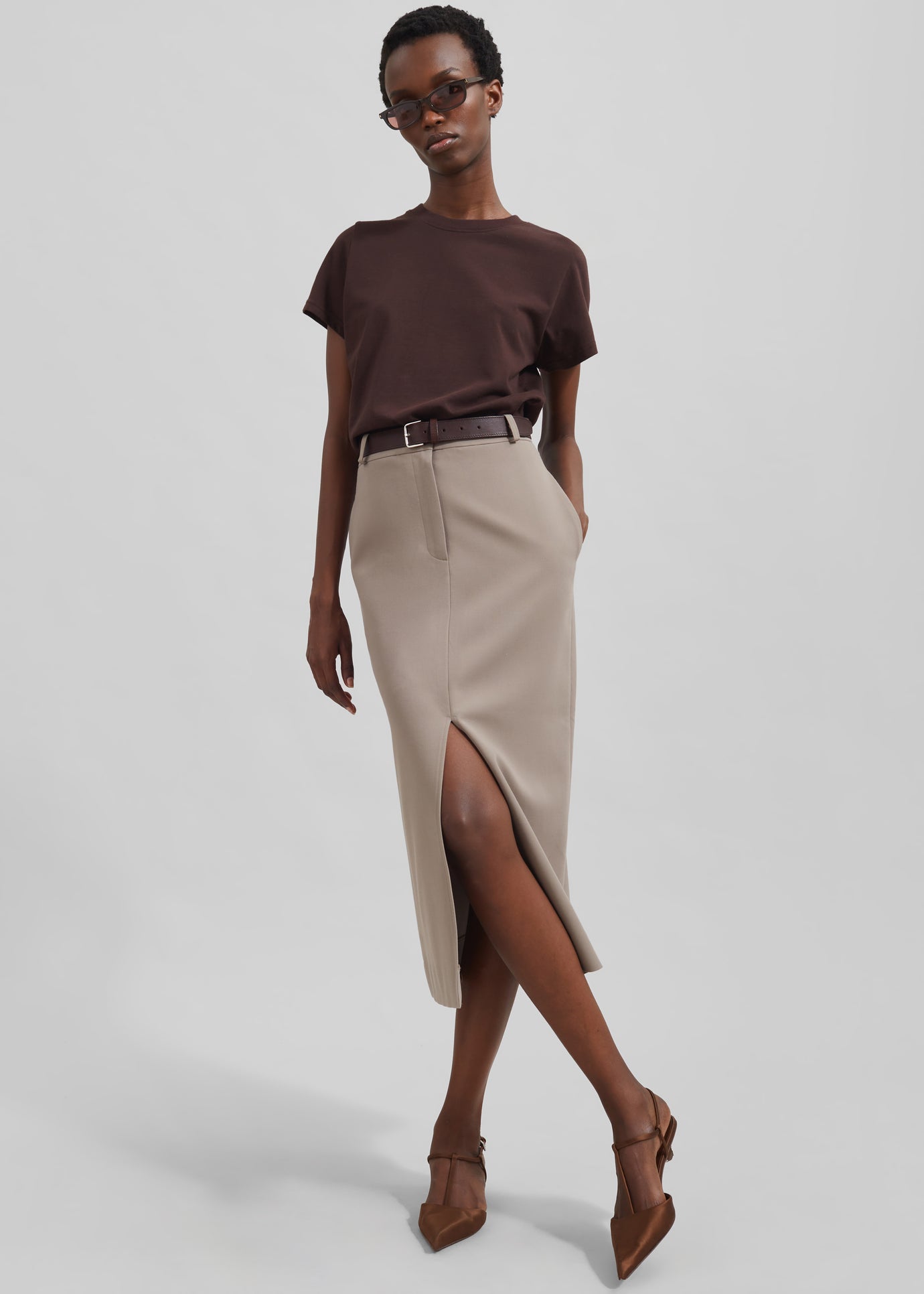 Jacey Midi Slit Skirt - Beige