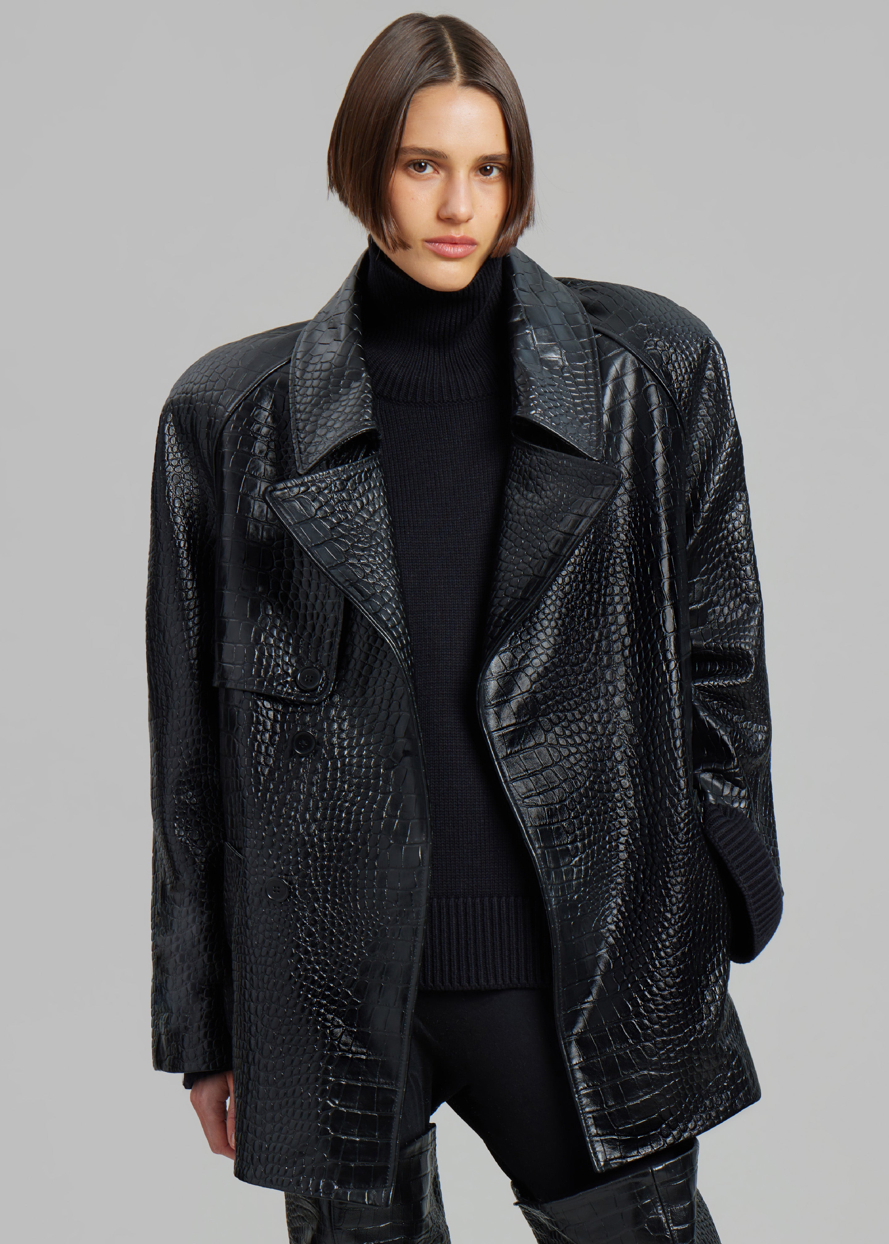 Jackie Croc Effect Coat Black