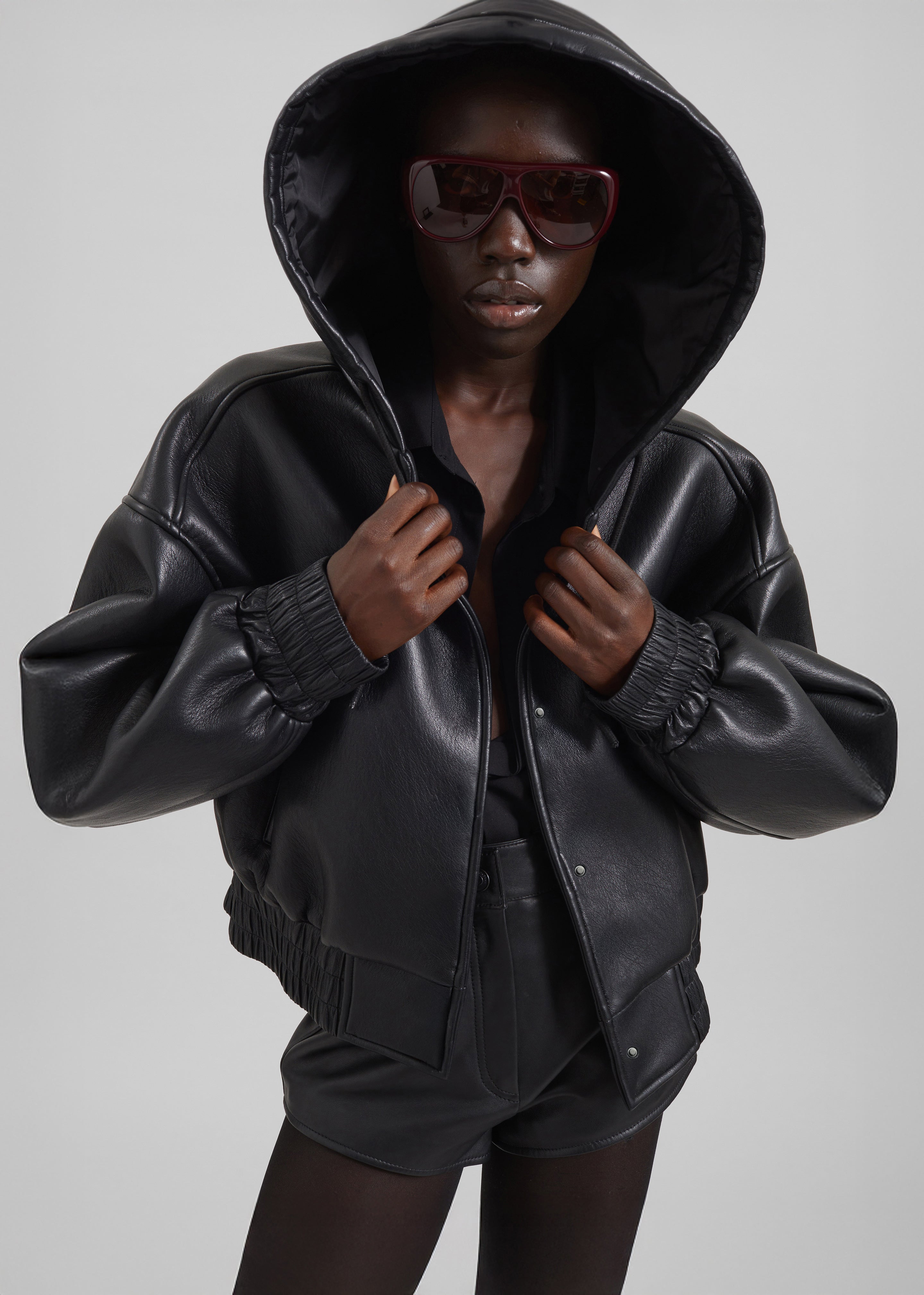 Jackson Faux Leather Bonded Bomber - Black – The Frankie Shop