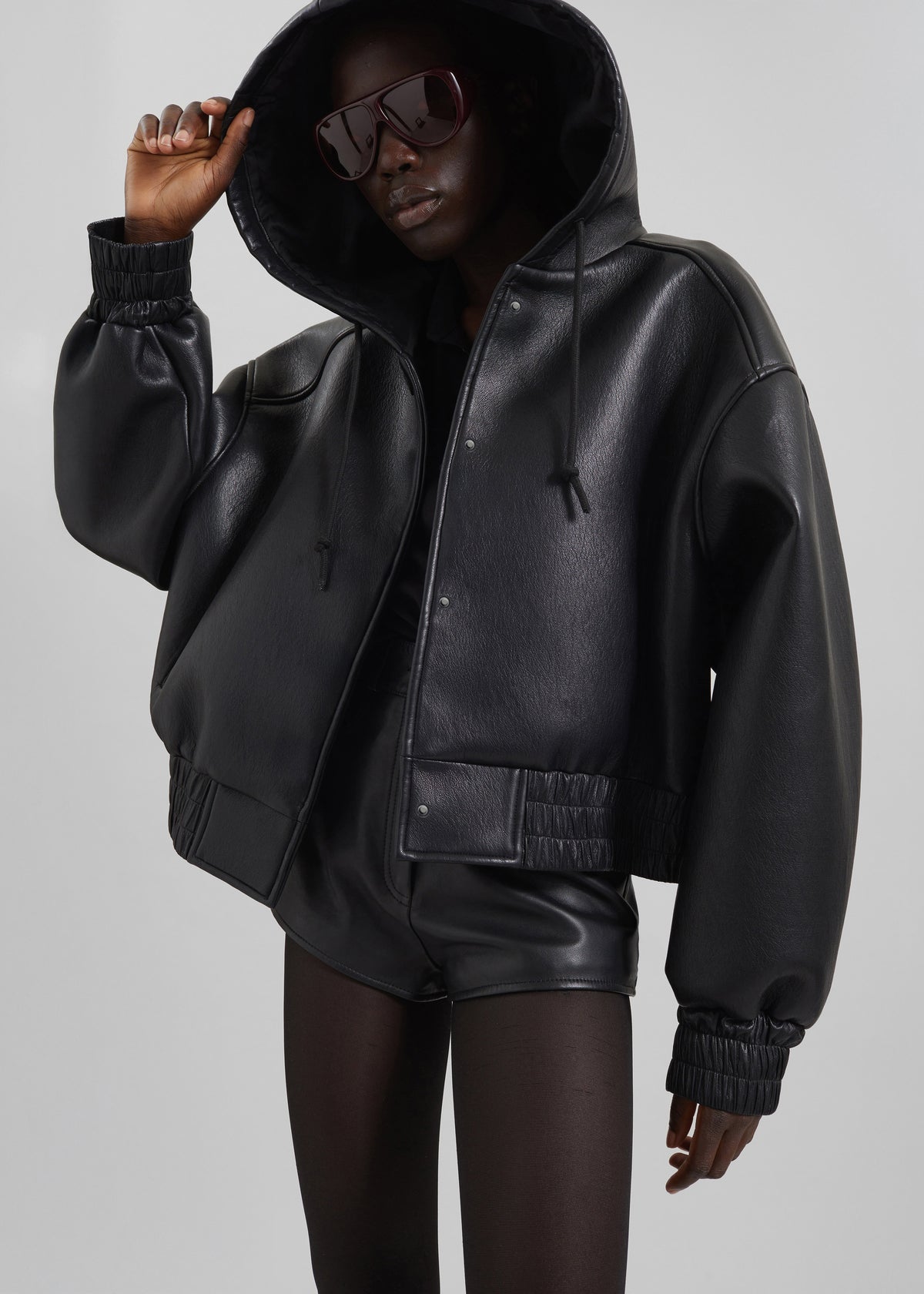 Jackson Faux Leather Bonded Bomber - Black - 1