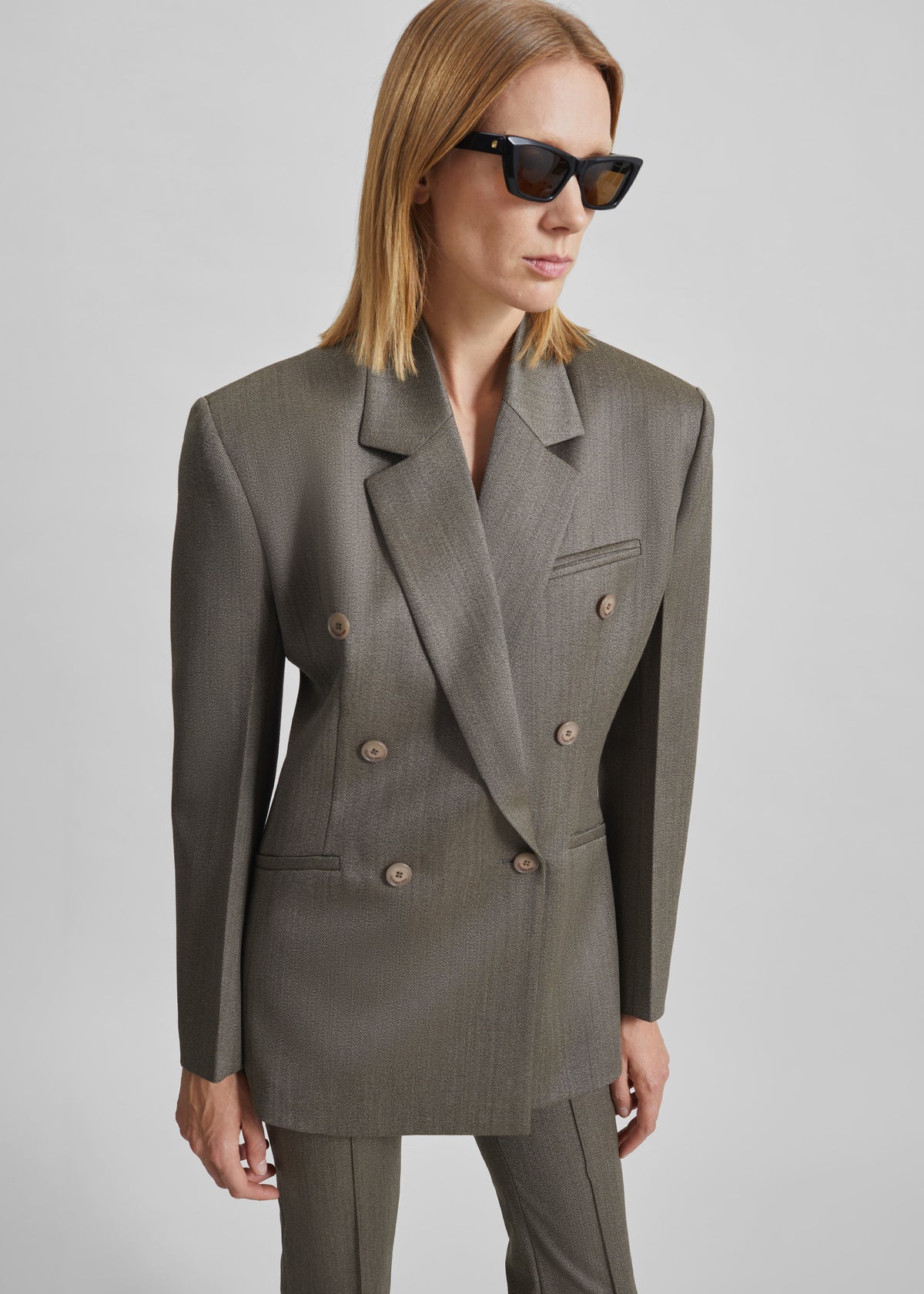 Jade Wool Double-Breasted Blazer - Beige Melange