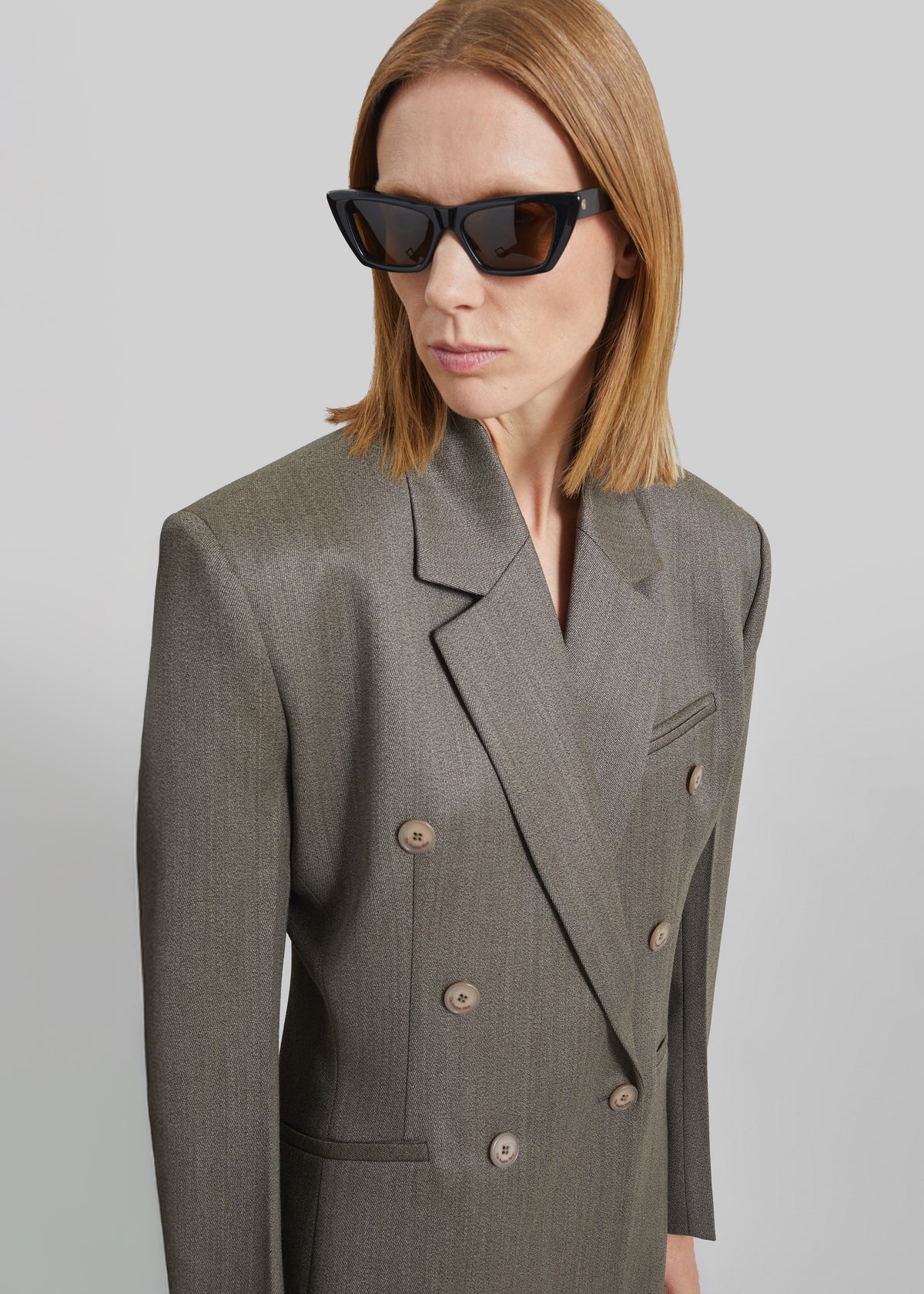 Jade Wool Double-Breasted Blazer - Beige Melange