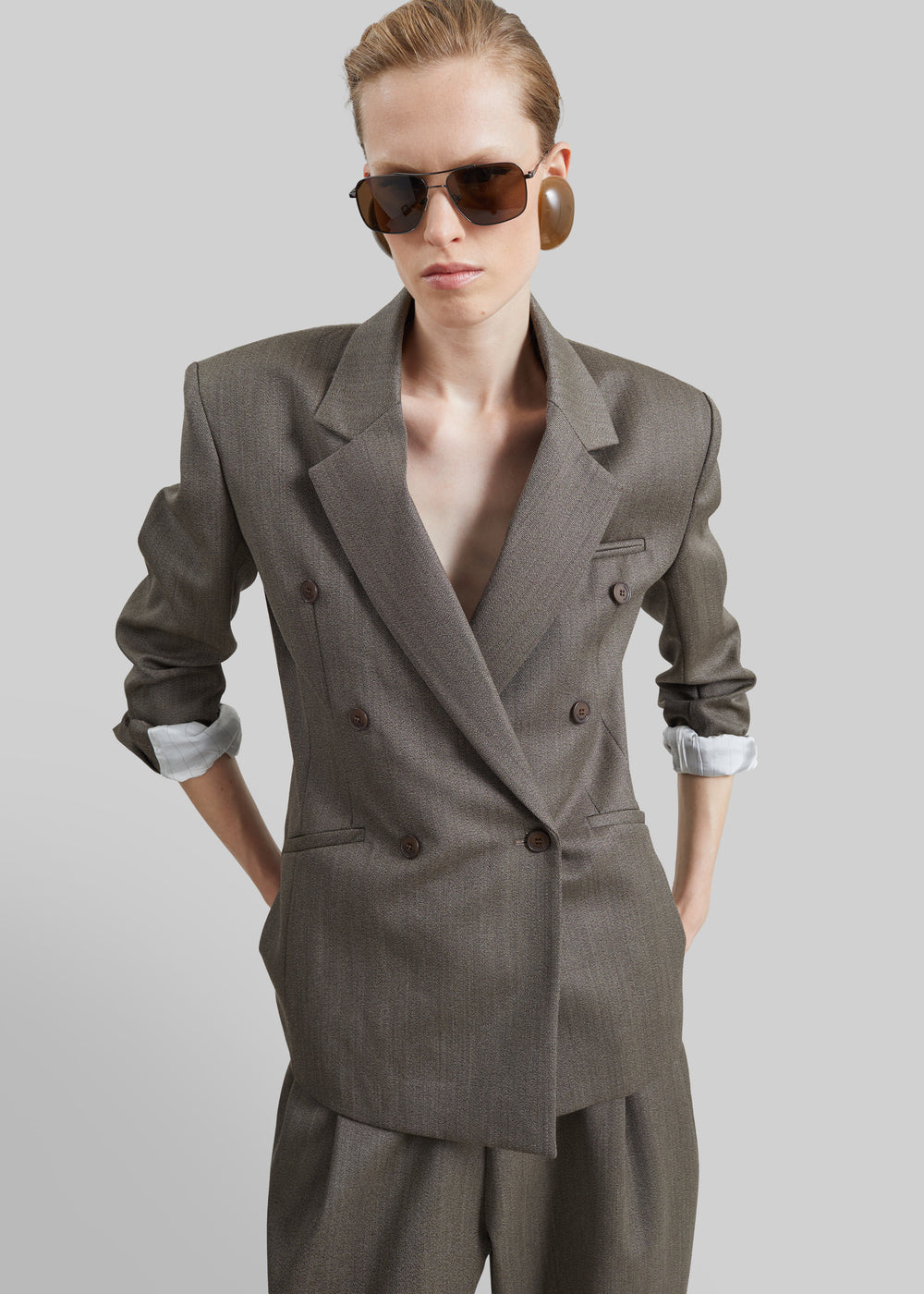 Jade Wool Double-Breasted Blazer - Beige Melange - 1