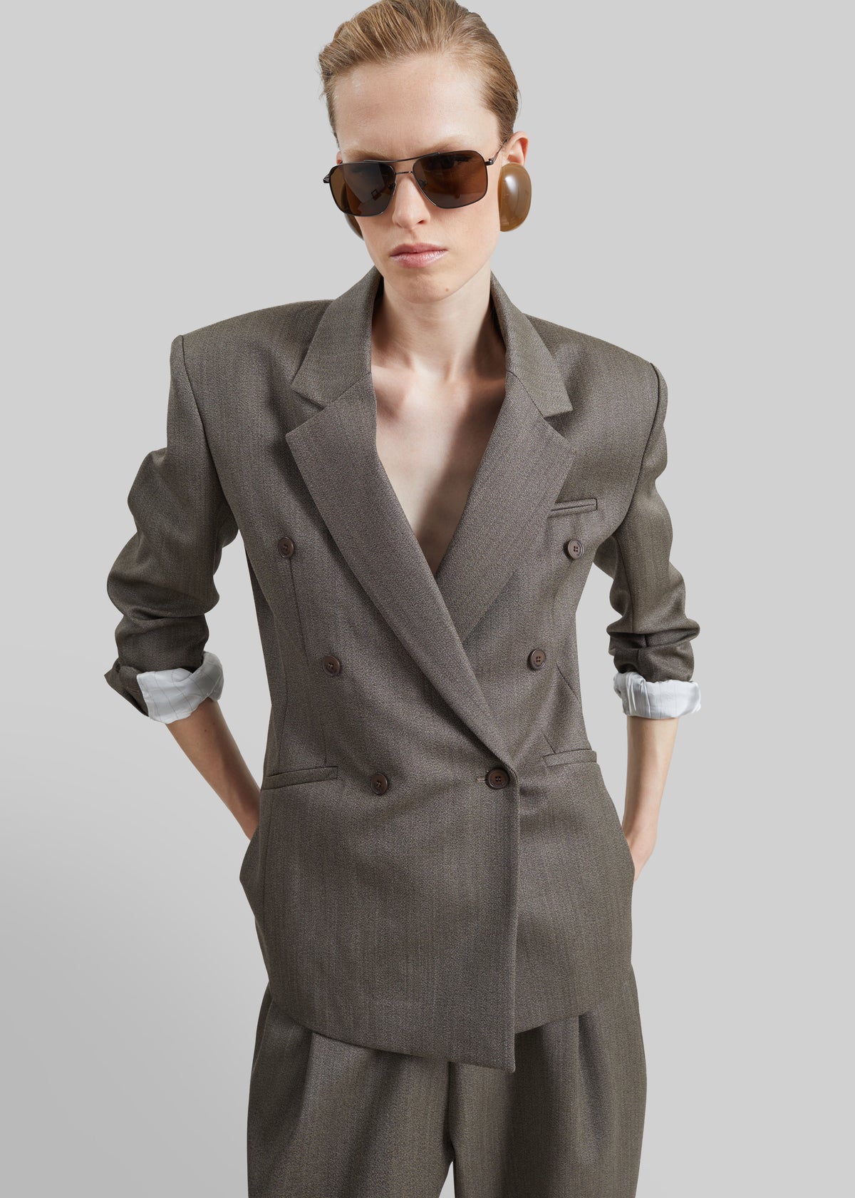 Jade Wool Double-Breasted Blazer - Beige Melange