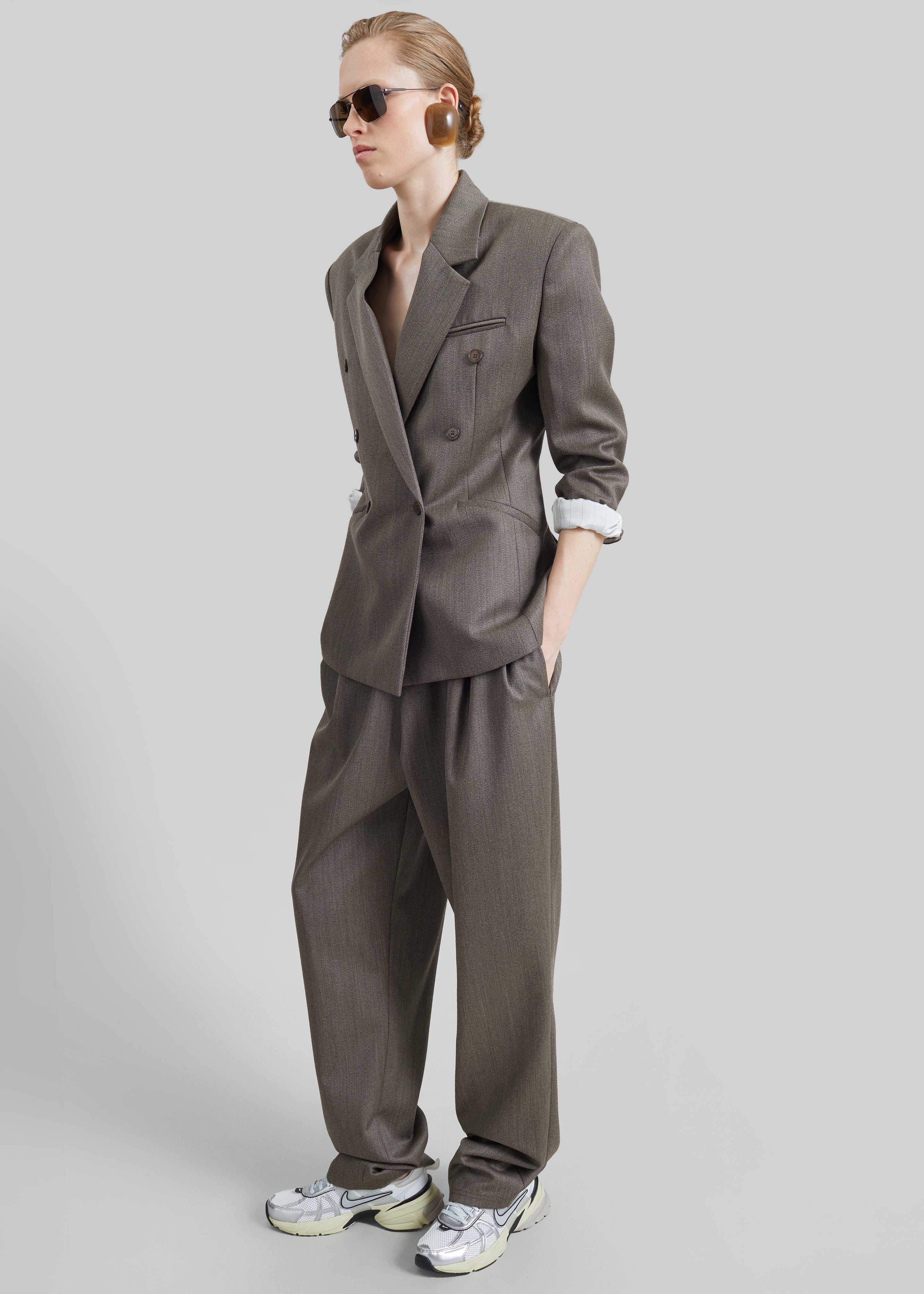 Jade Wool Double-Breasted Blazer - Beige Melange