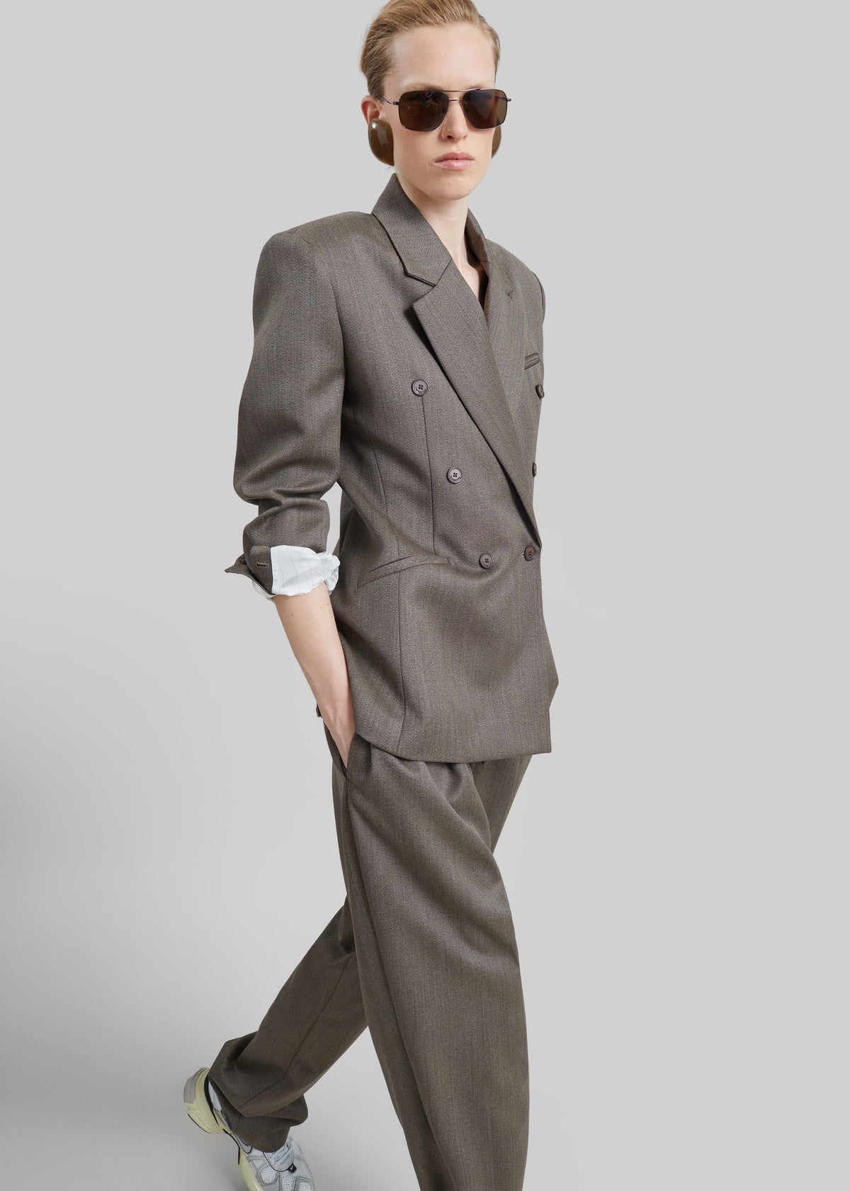 Jade Wool Double-Breasted Blazer - Beige Melange