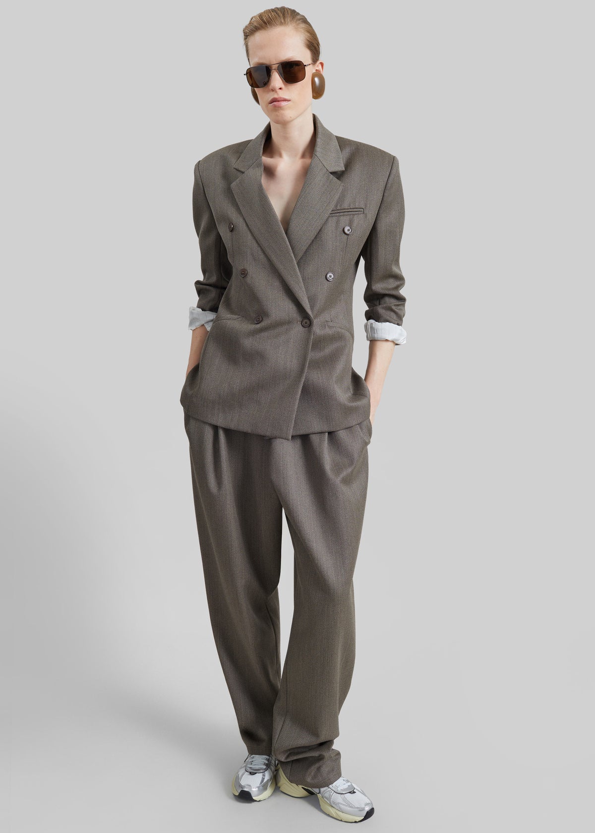 Jade Wool Double-Breasted Blazer - Beige Melange