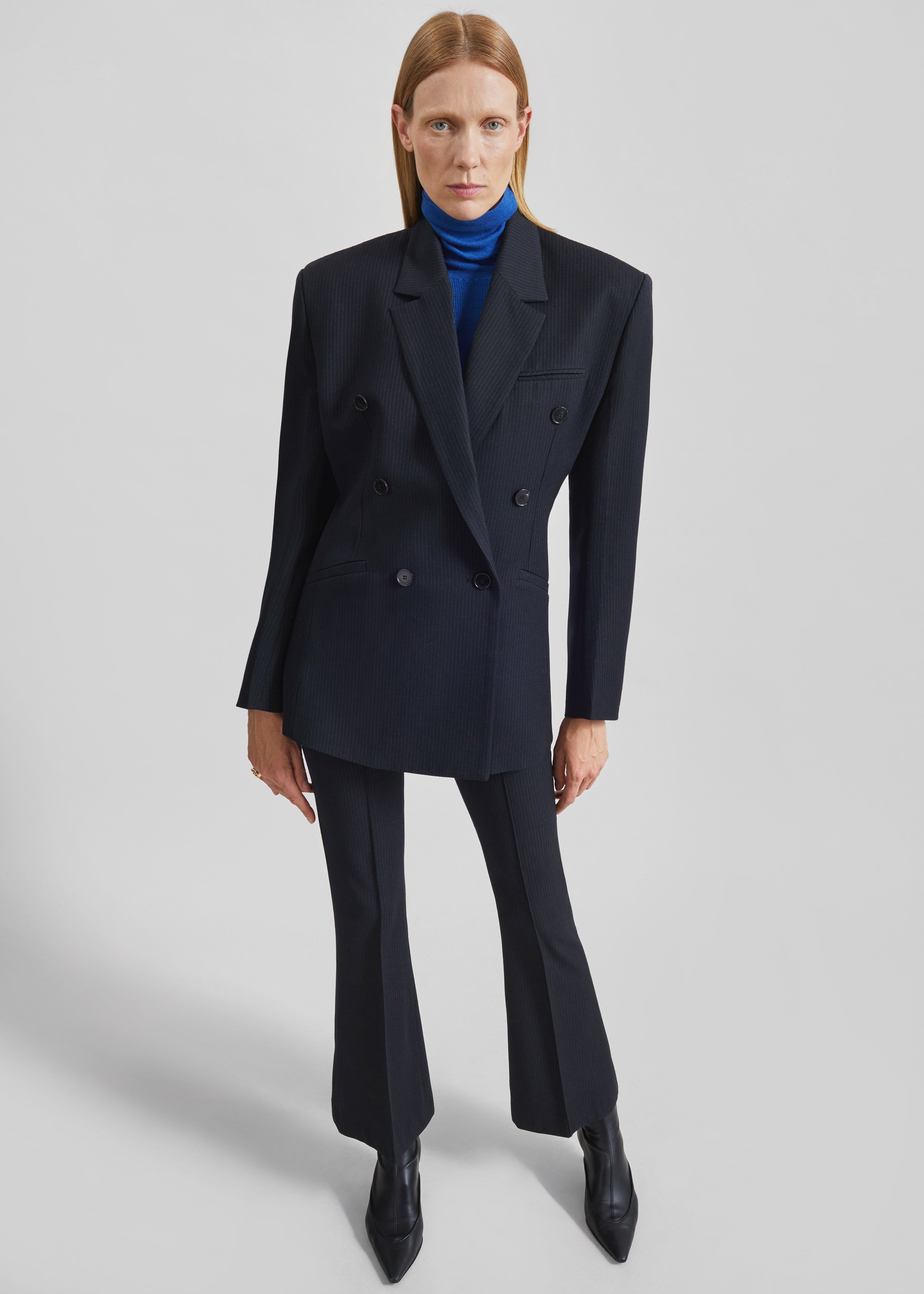 Jade Double-Breasted Blazer - Black/White Pinstripe - 5