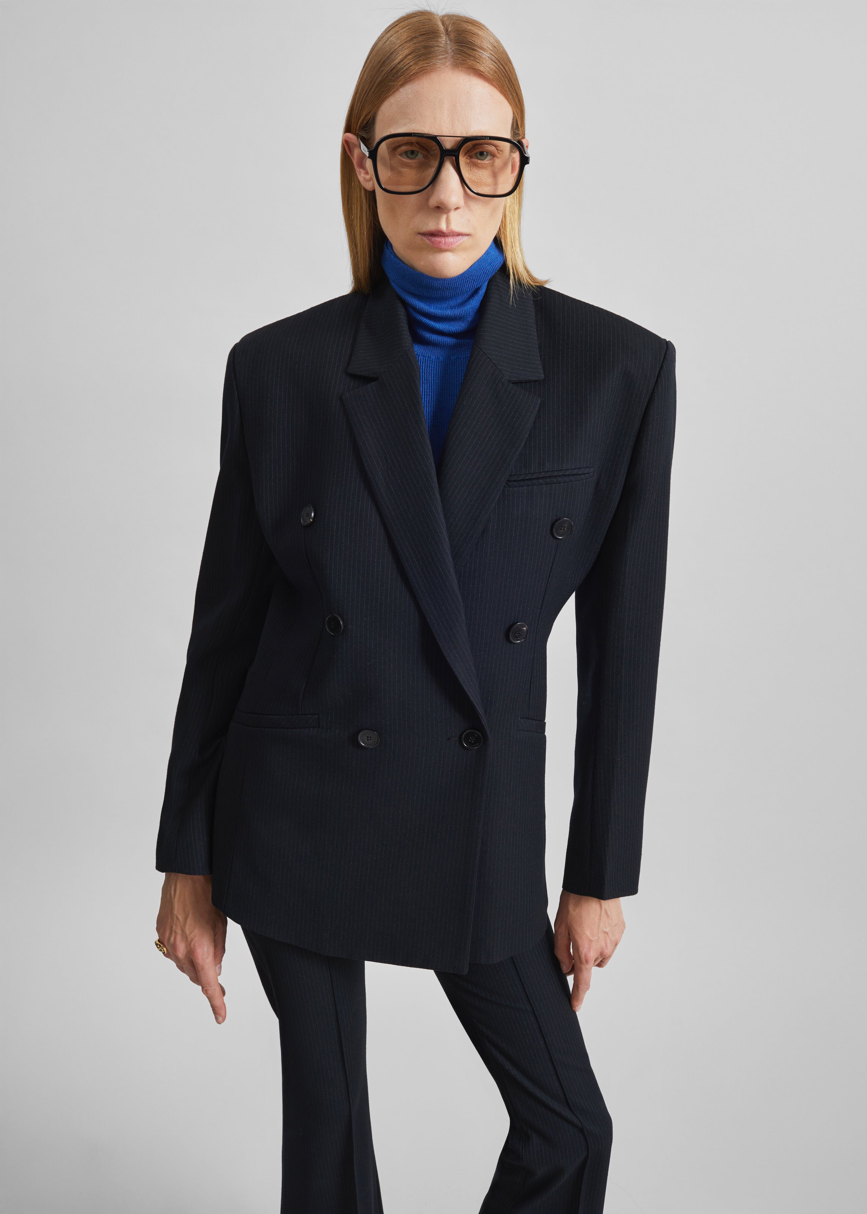 Jade Double-Breasted Blazer - Black/White Pinstripe - 6