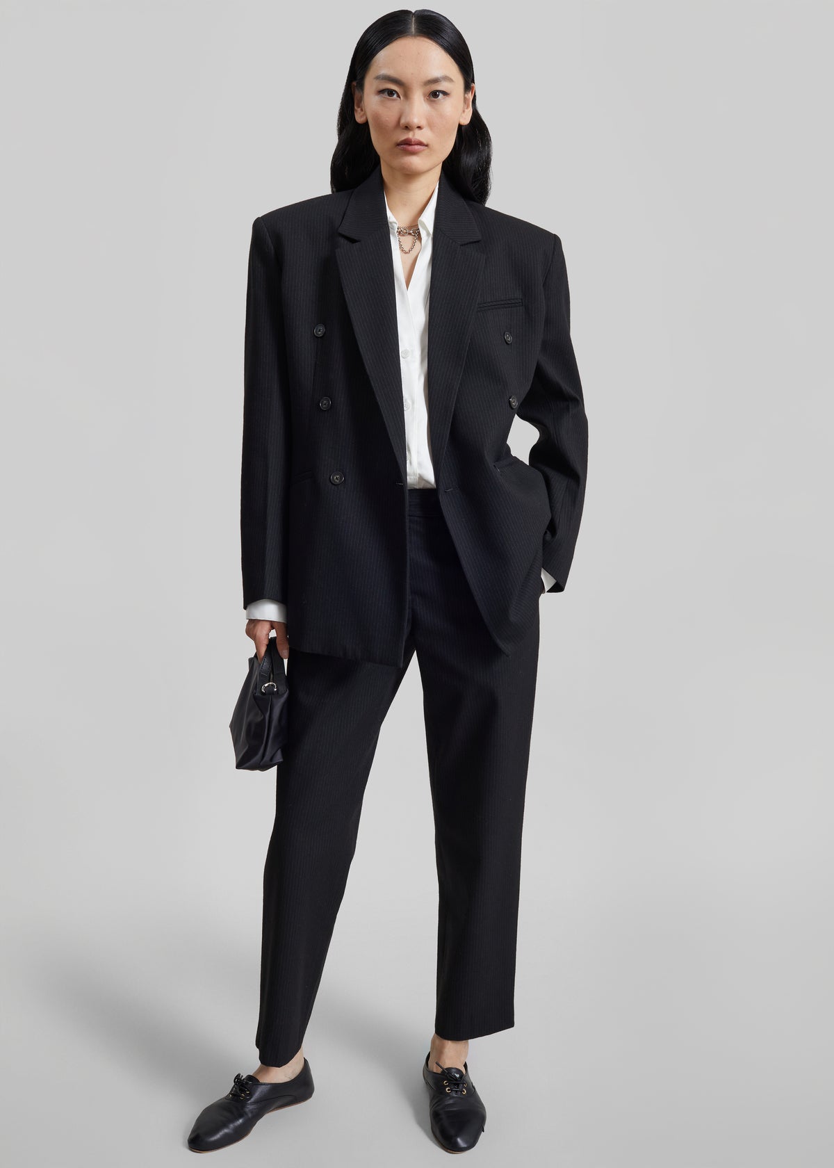 Jade Double-Breasted Blazer - Black/White Pinstripe - 4