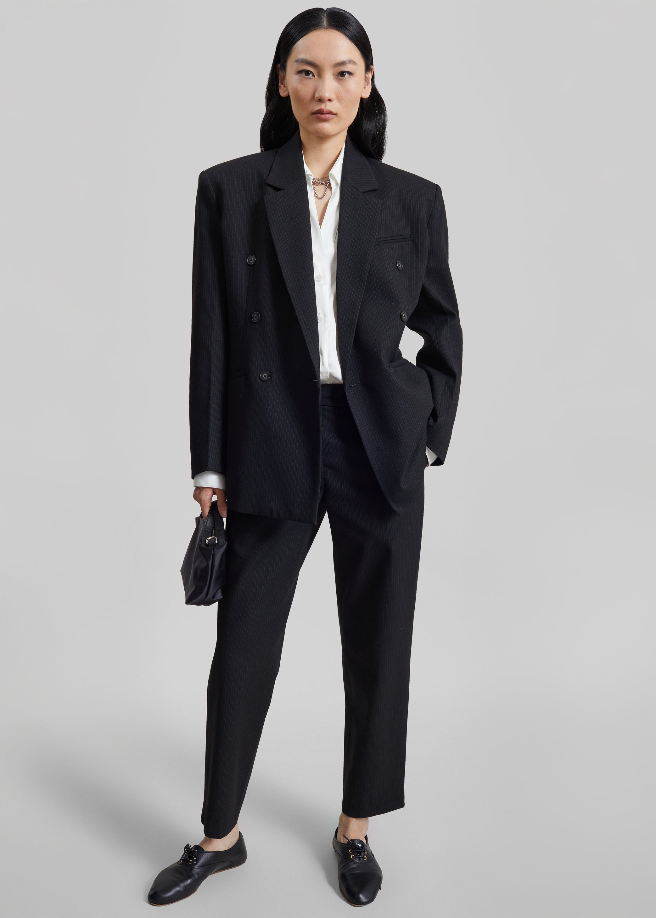 Shop the look image for Jade Double-Breasted Blazer - Black/White Pinstripe