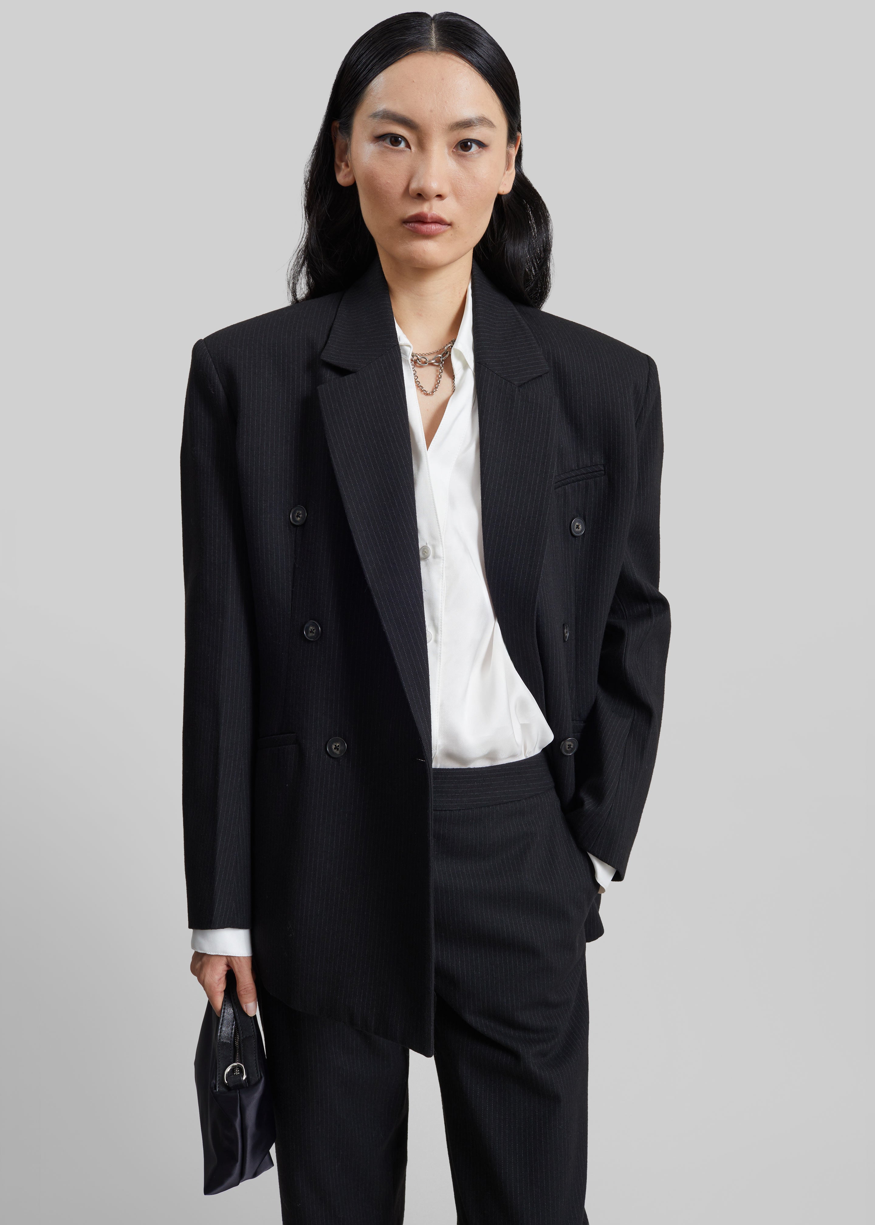 Jade Double-Breasted Blazer - Black/White Pinstripe - 8