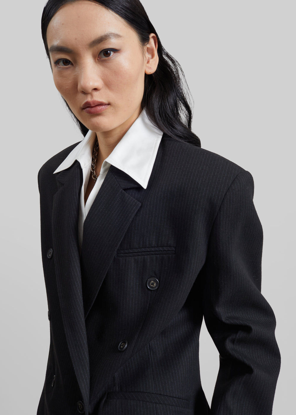 Jade Double-Breasted Blazer - Black/White Pinstripe - 1