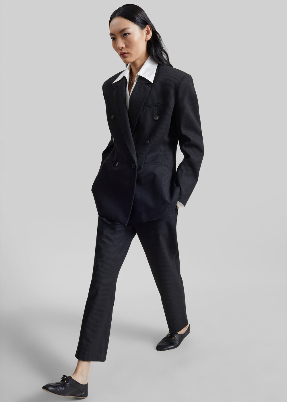 Jade Double-Breasted Blazer - Black/White Pinstripe