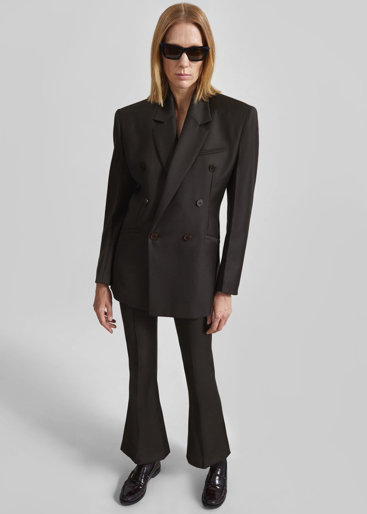 Shop the look image for Jade Wool Double-Breasted Blazer - Brown Glen Plaid