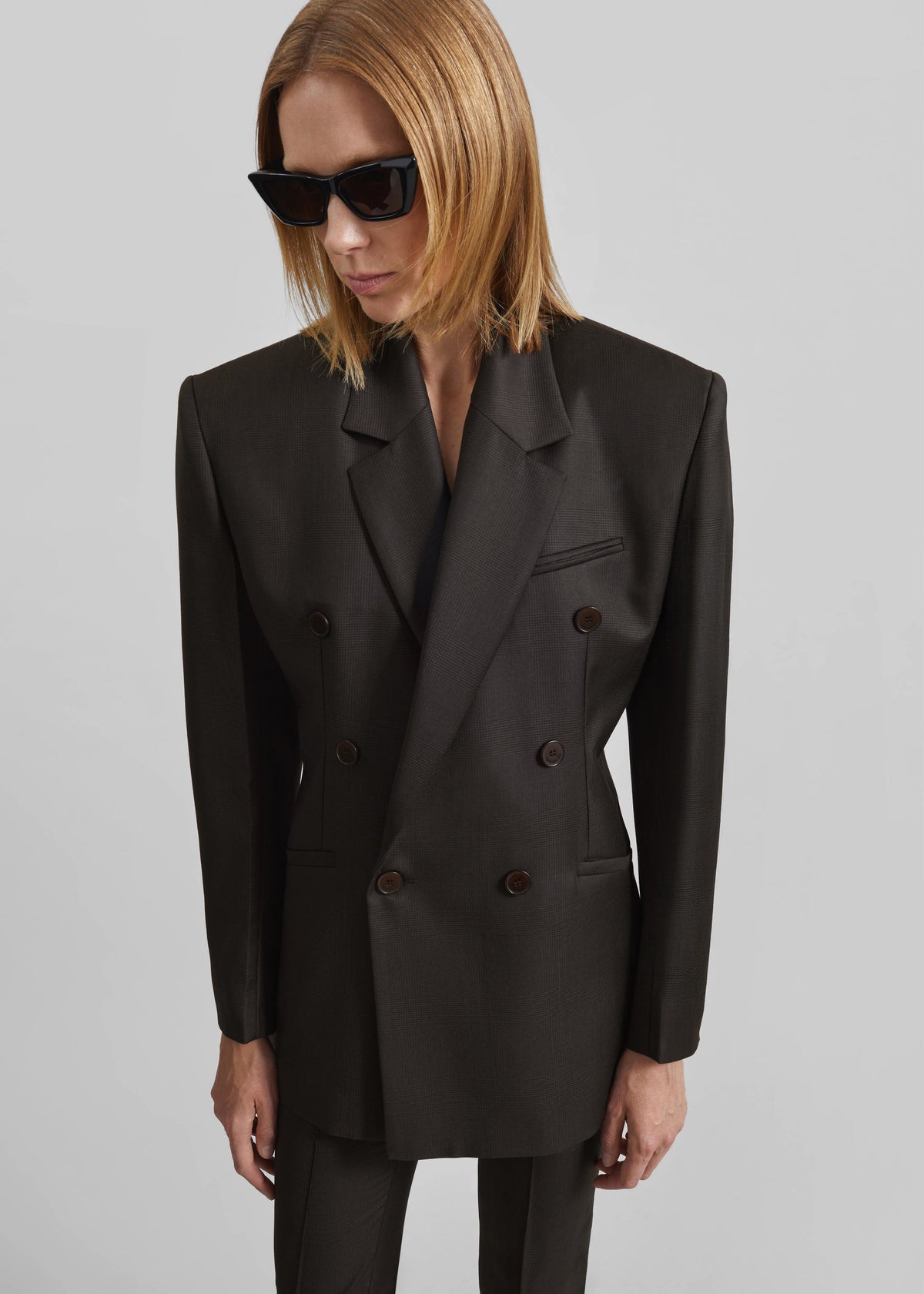 Jade Wool Double-Breasted Blazer - Brown Glen Plaid