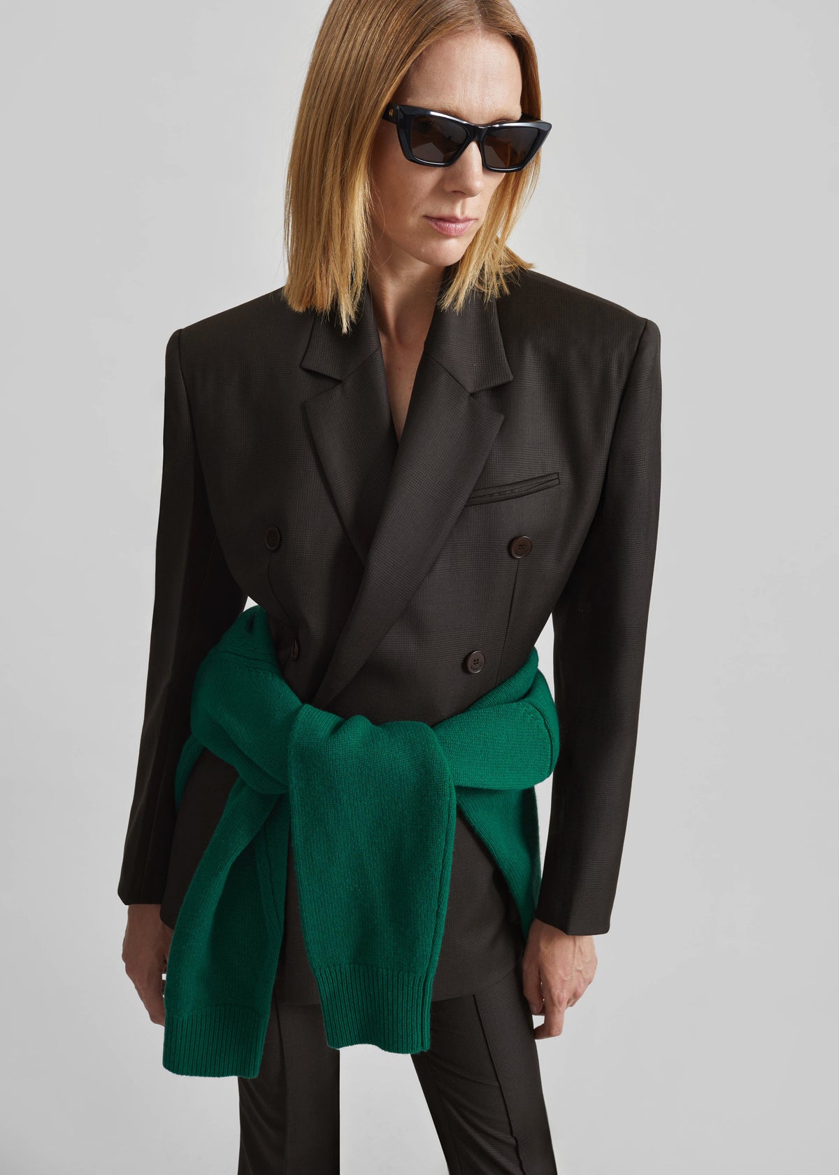 Jade Wool Double-Breasted Blazer - Brown Glen Plaid