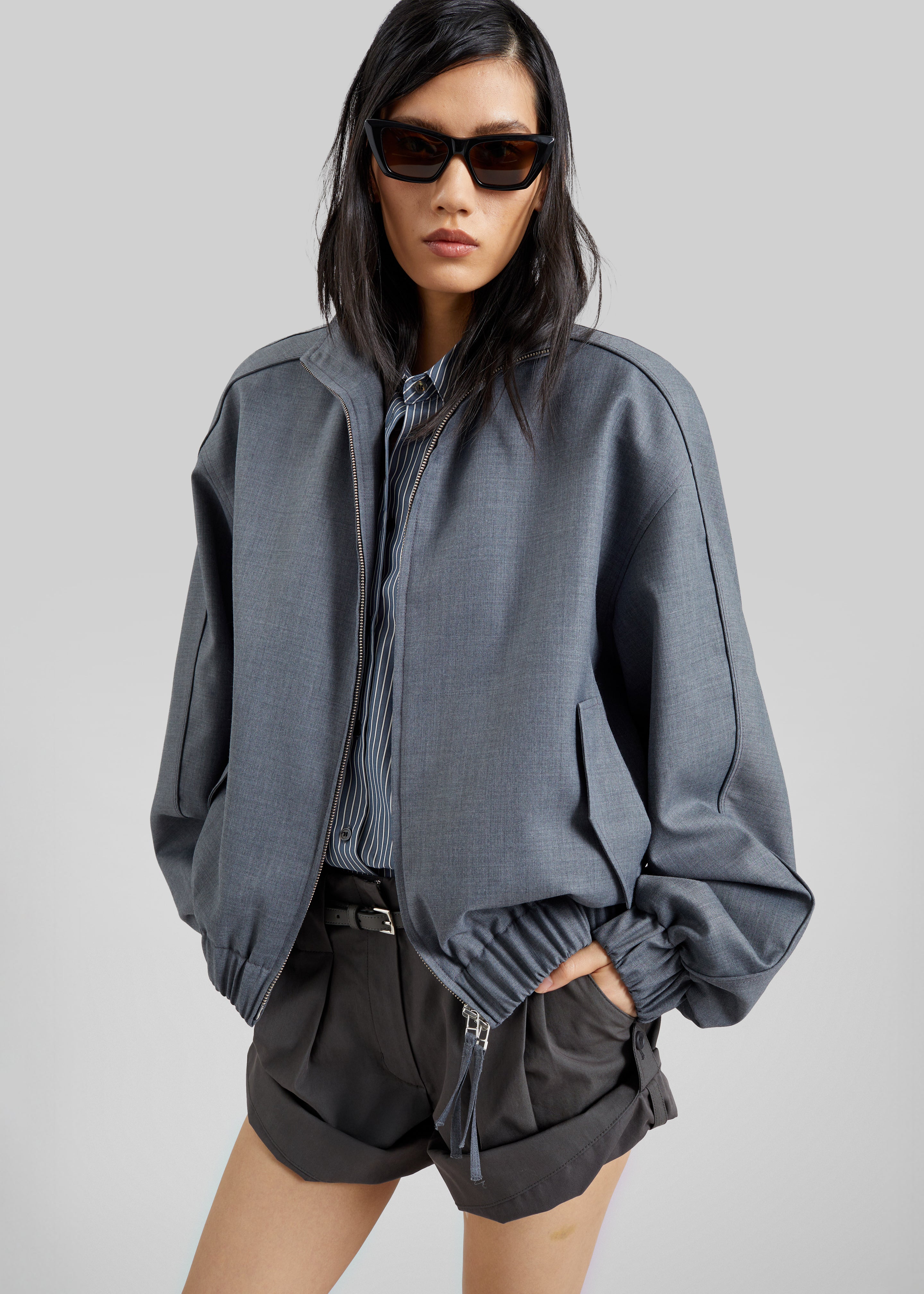 Jalen High Neck Jacket - Grey Melange – The Frankie Shop