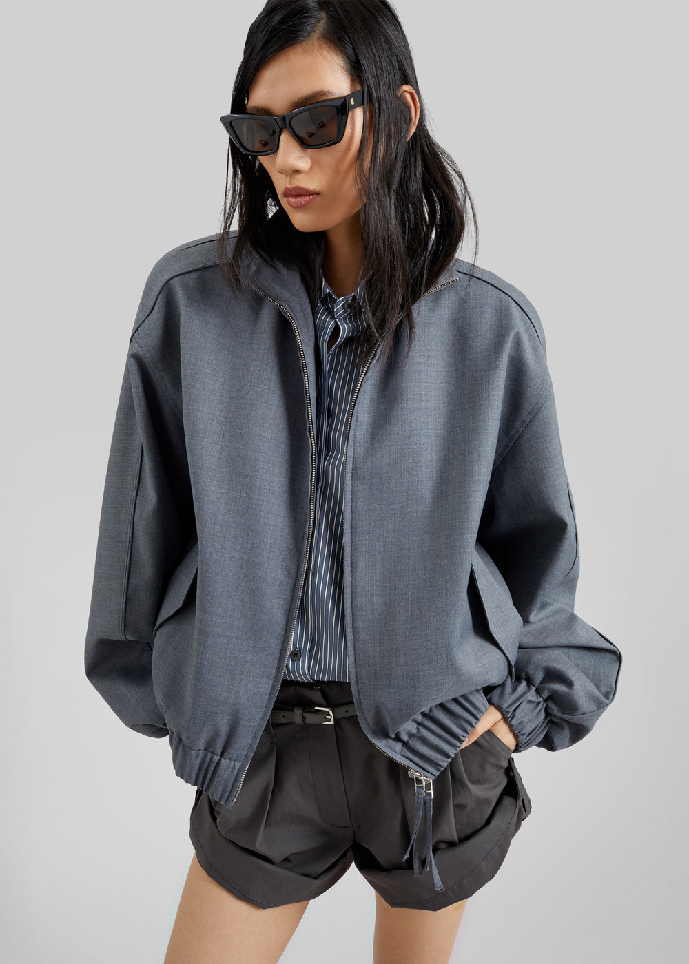 Jalen High Neck Jacket - Grey Melange