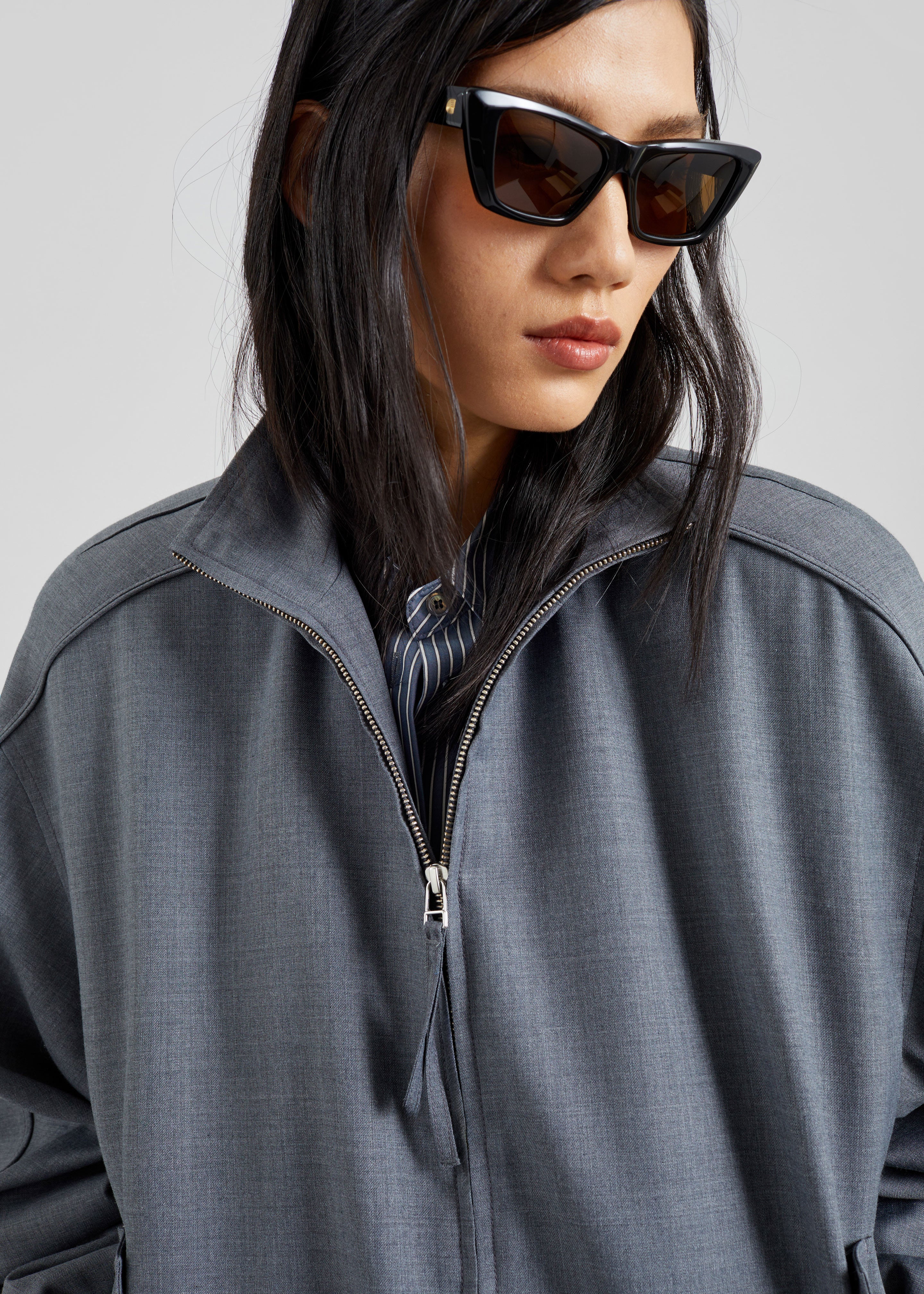 Jalen High Neck Jacket - Grey Melange – The Frankie Shop